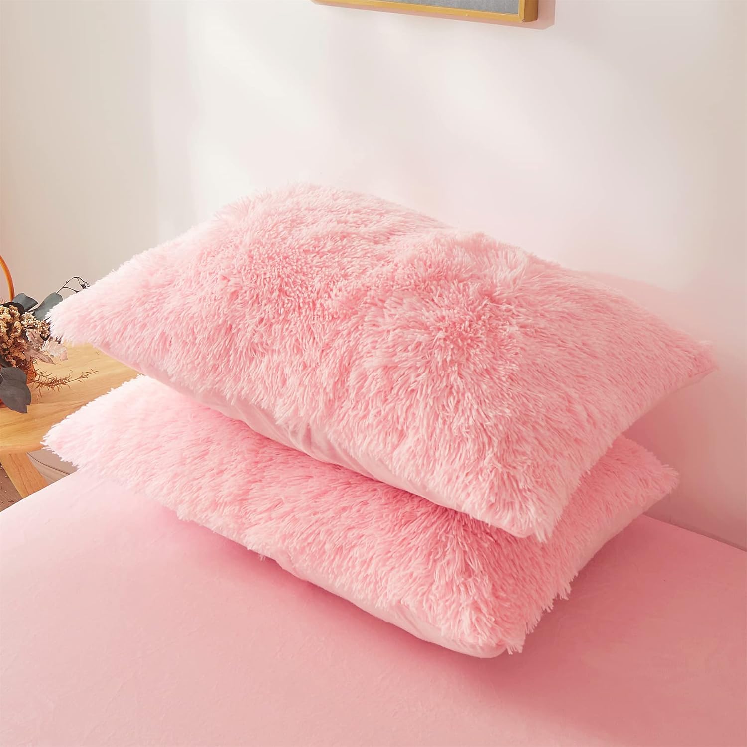 Fluffy Pink Comforter Set Twin - 2 Piece Plush Bedding
