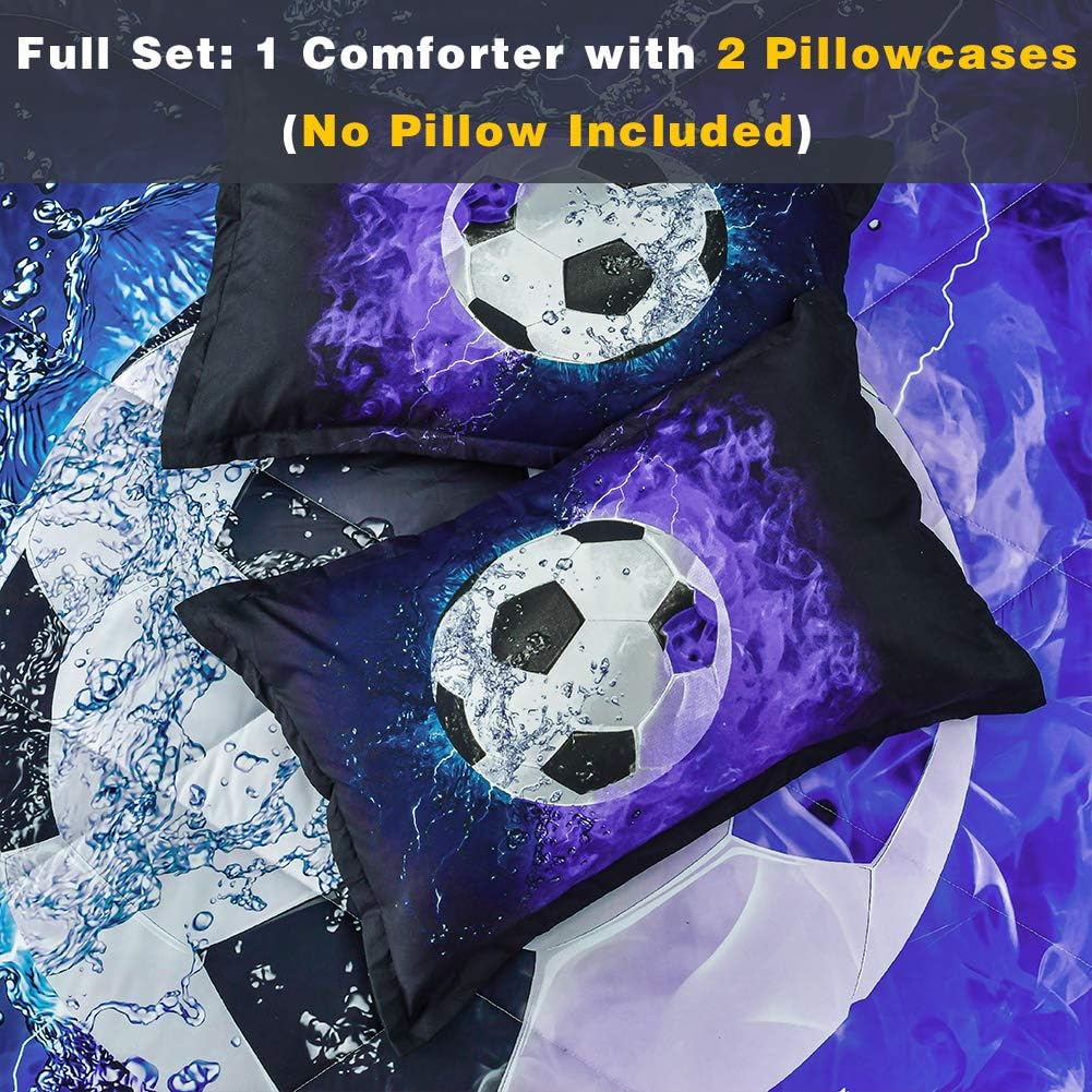 Andency 3D Soccer Comforter Set Full 79x90 Inch 3Pcs