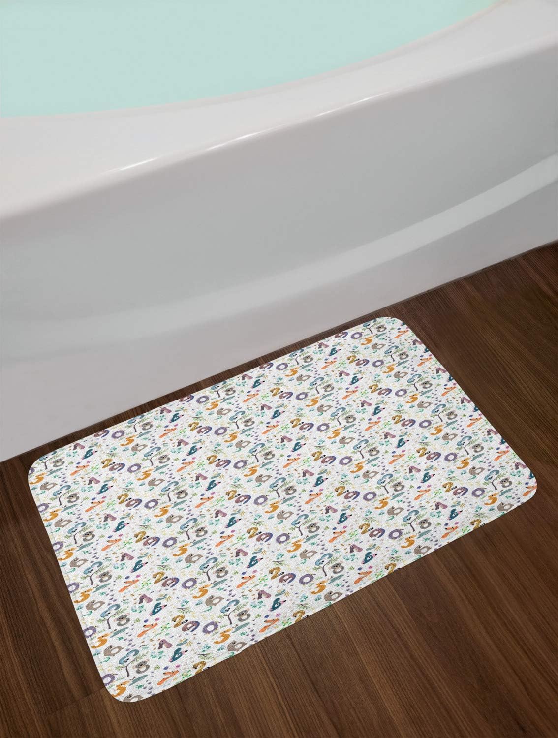Ambesonne Forest Bath Mat with Animals Numbers Plush