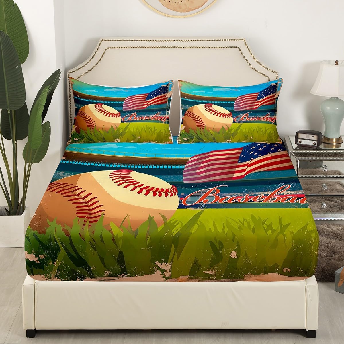 Erosebridal Baseball Fitted Sheet Twin Vintage Style