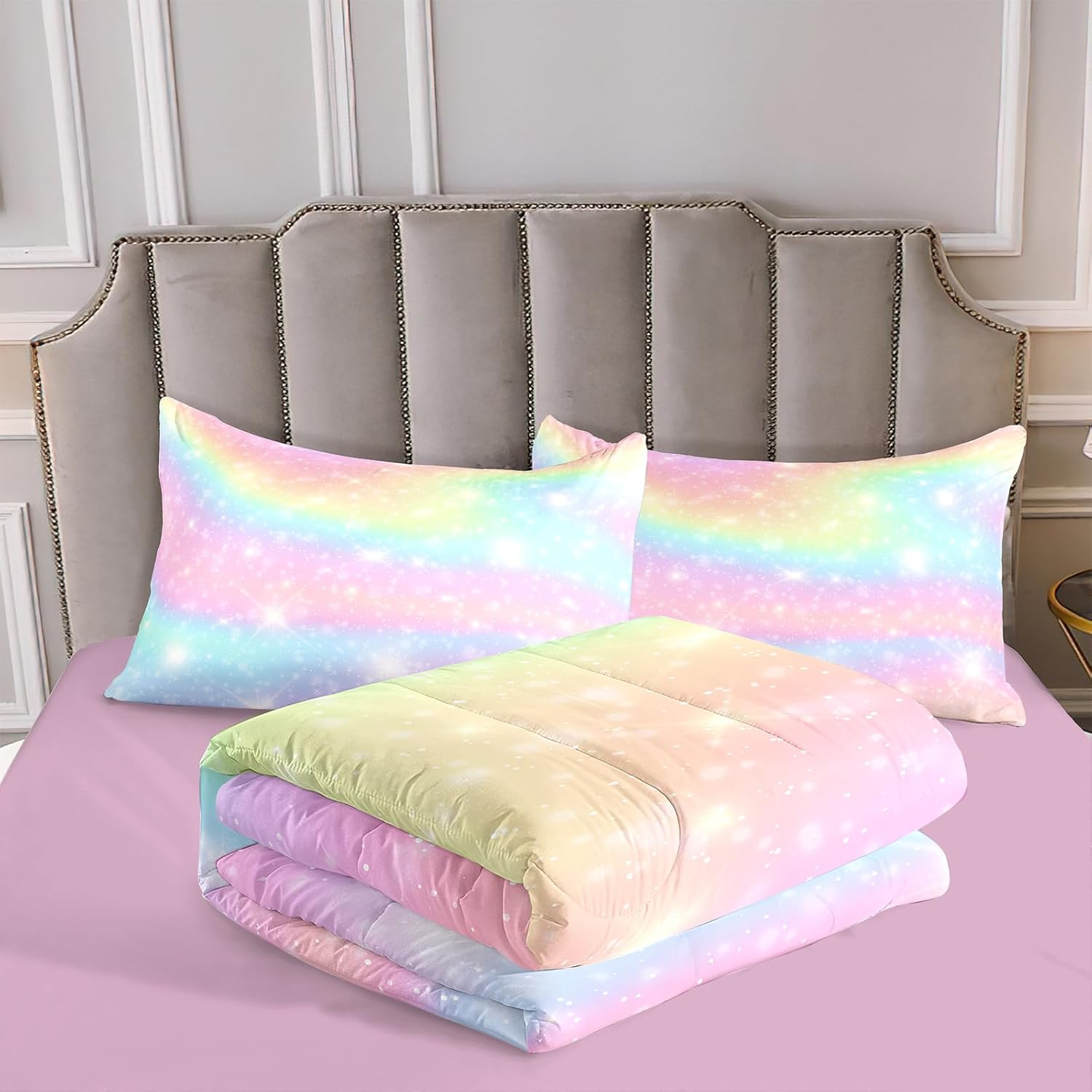 Kids Bedding Set 5 Piece Gradient Print Comforter Set for Girls