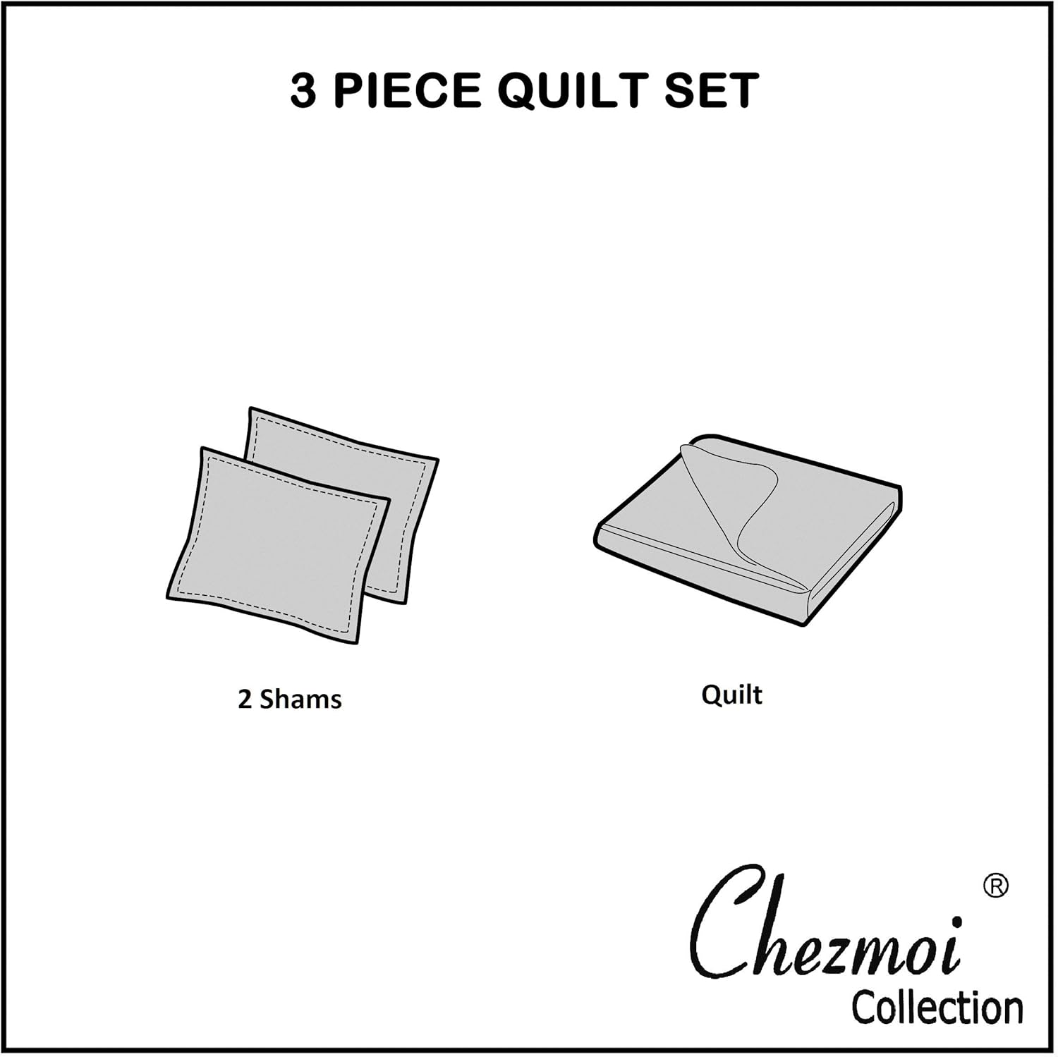 Chezmoi Collection Roswell 3-Piece Cotton Quilt Set King Size
