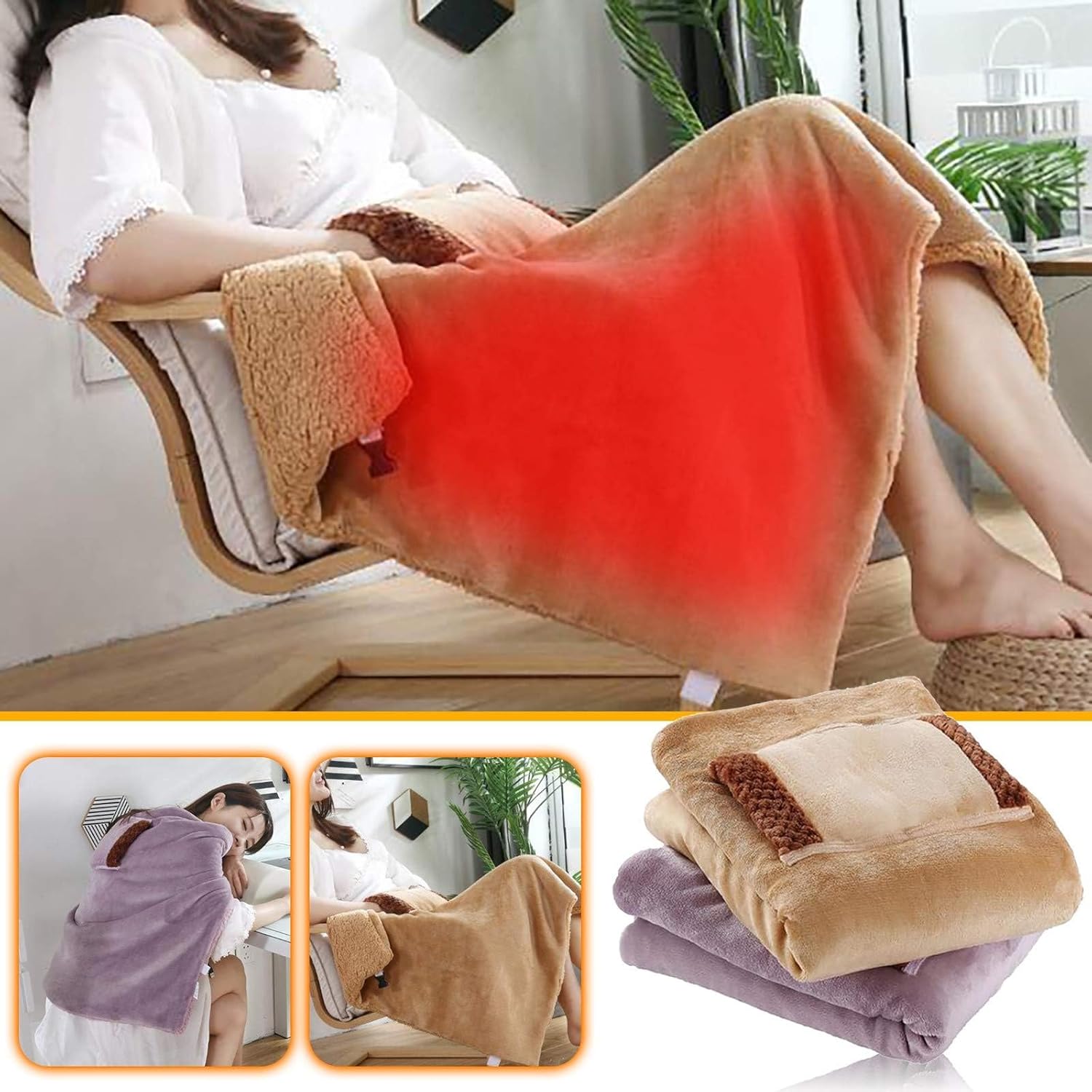Electric Heating Throw Blanket with Hands Pocket