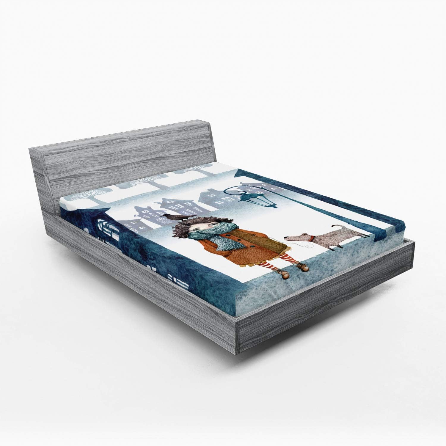 Ambesonne Urban Fitted Sheet Ginger and Petrol Blue California King 1