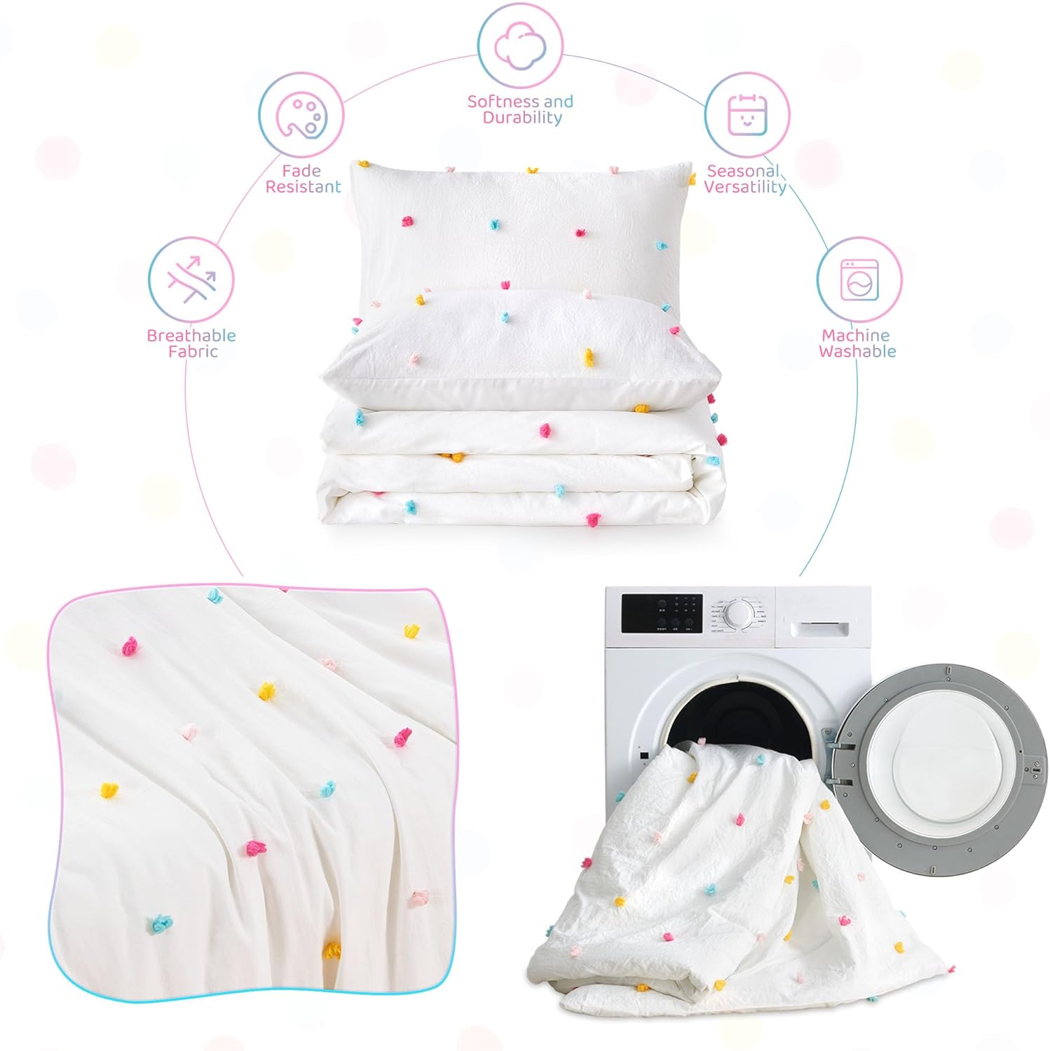 VIVILINEN Kids Comforter Set with Pom Pom Design