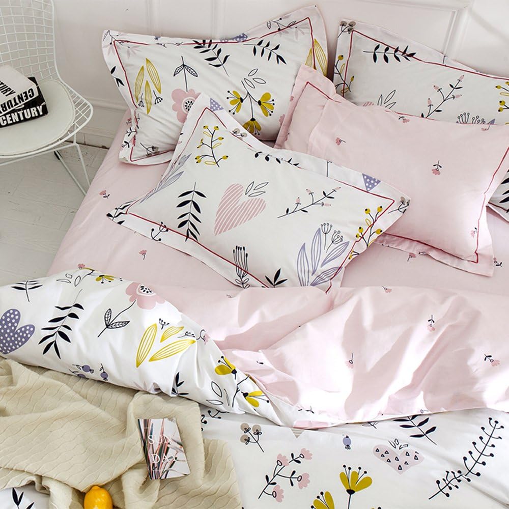BuLuTu 3 Piece Floral Love Print Duvet Cover Set