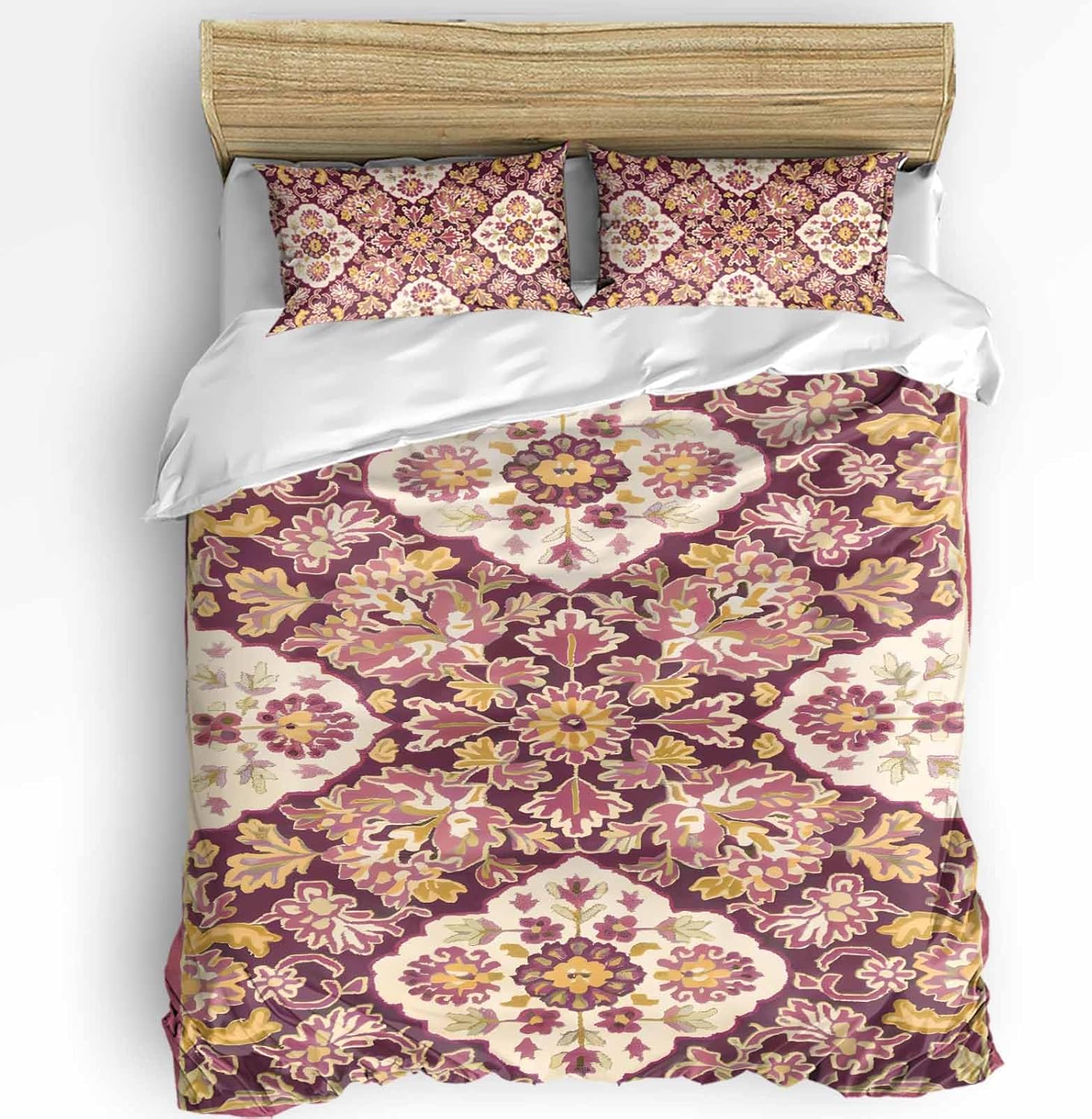 Boanket 3-Piece Queen Bedding Set Red Boho Duvet Cover with Zipper