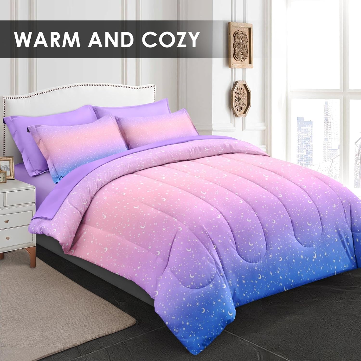 Pamnest Comforter Set Queen Size Star Pattern 7 Pcs
