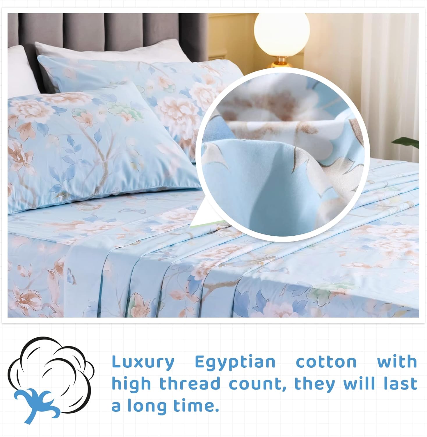 QSH Cal King 100 Cotton Floral Sheet Set
