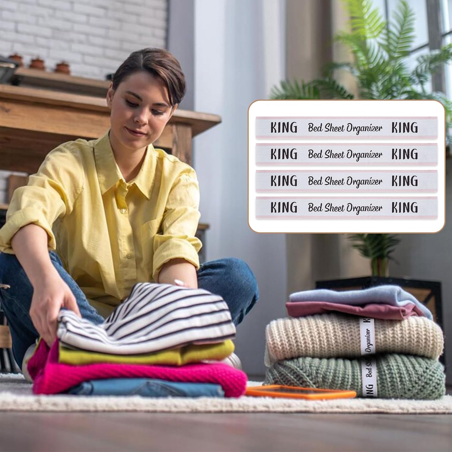 4PCS Bed Sheet Organizer Bands - King Bedding Straps for Closet