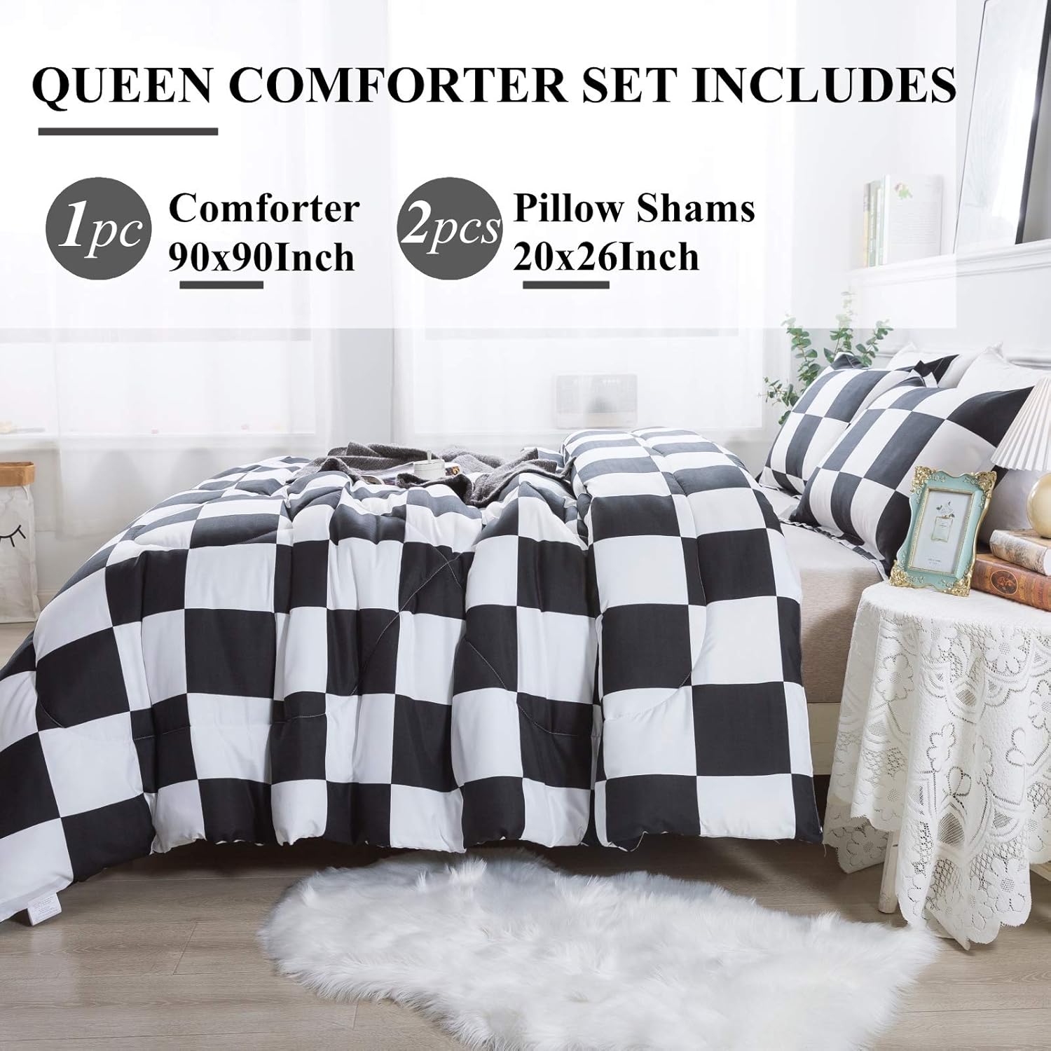 Andency Checkered Comforter Queen Set 3 Pieces