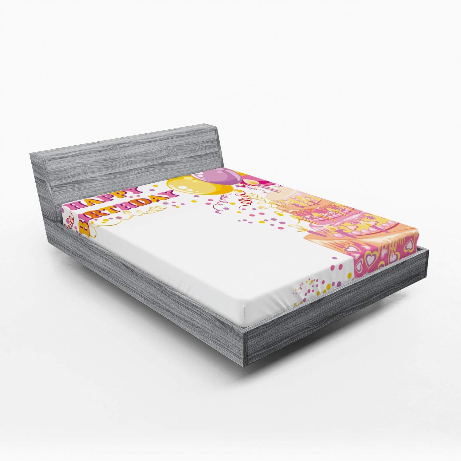 Ambesonne Birthday Party Fitted Sheet - Orange and Pink