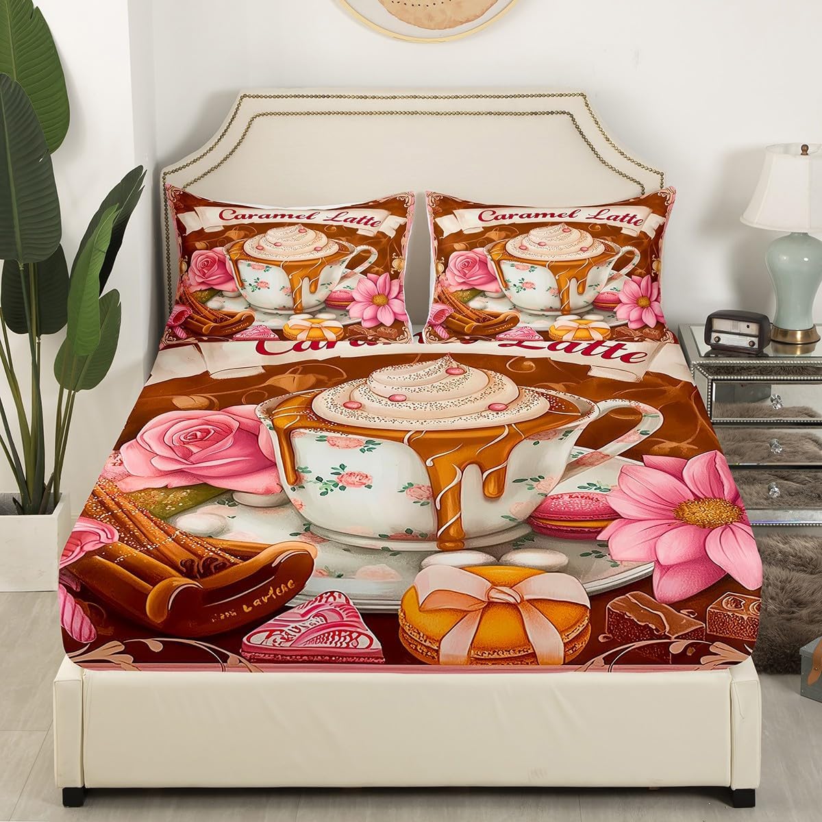Erosebridal Caramel Lattle Fitted Sheet with Pillowcases