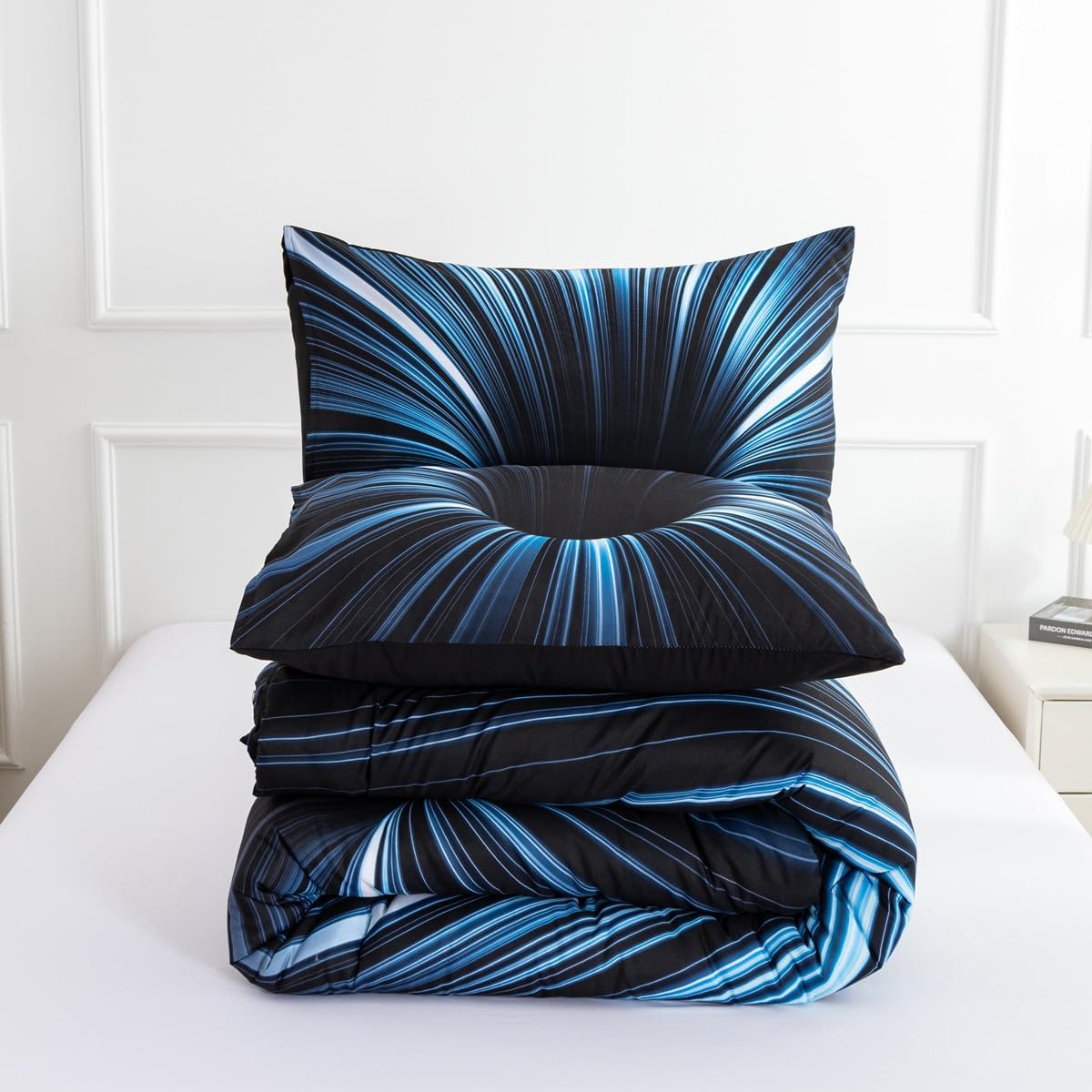 NTBED 3D Geometric Microfiber Comforter Set for Kids Adults Blue Queen