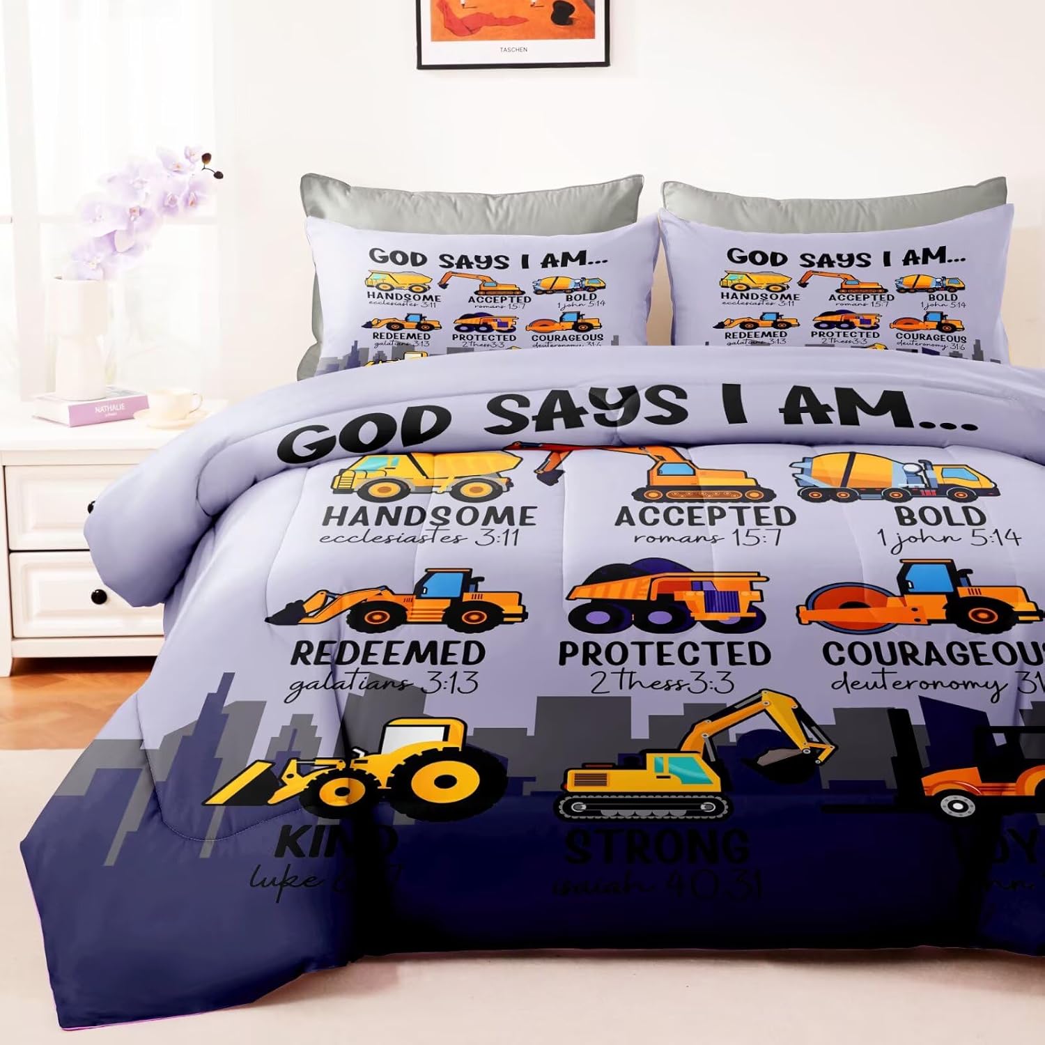 GRAT TIOC Construction Truck Comforter Set Twin Size