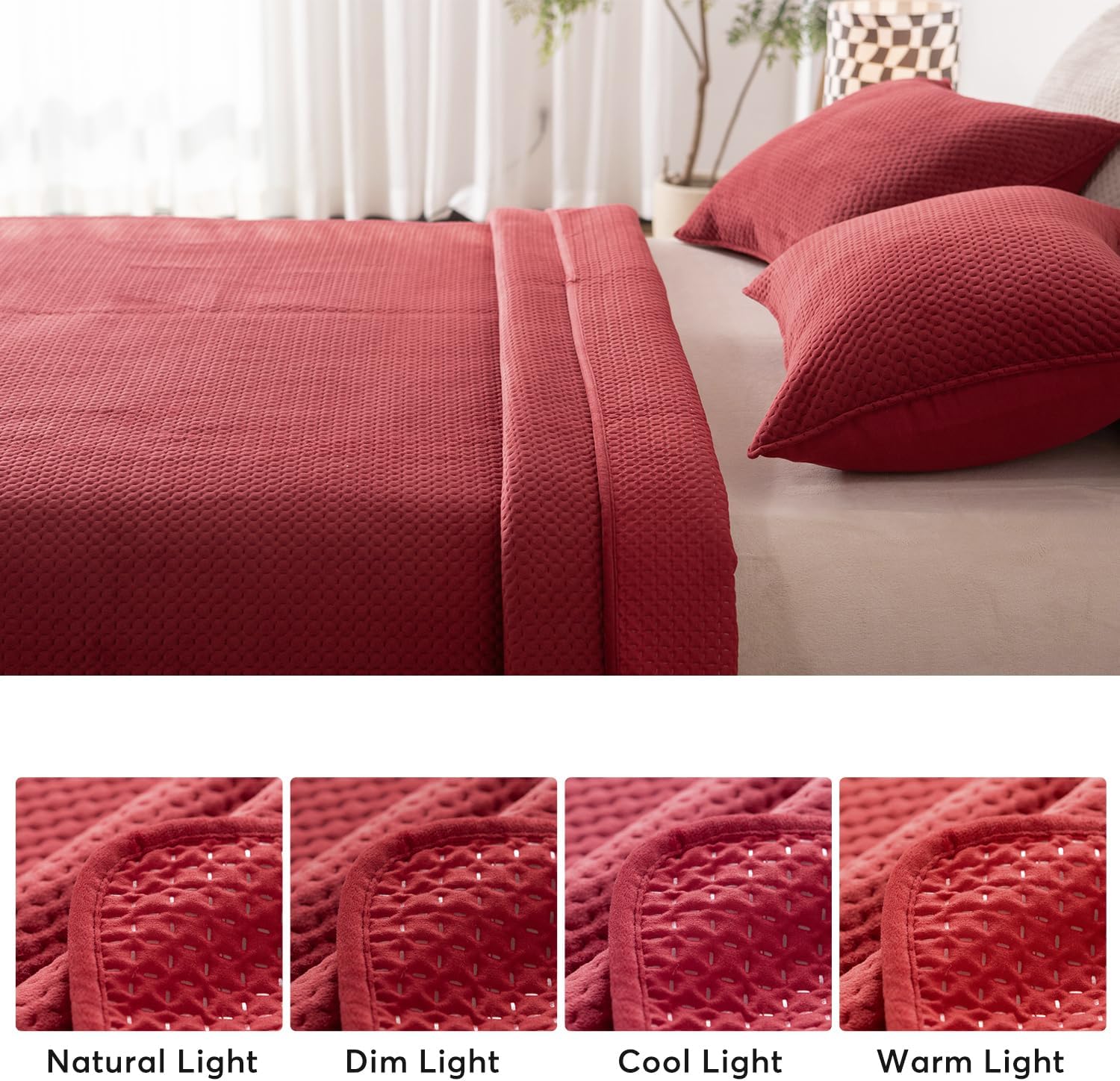 KASENTEX Ultra Soft Velvet Quilt Set King Size Red