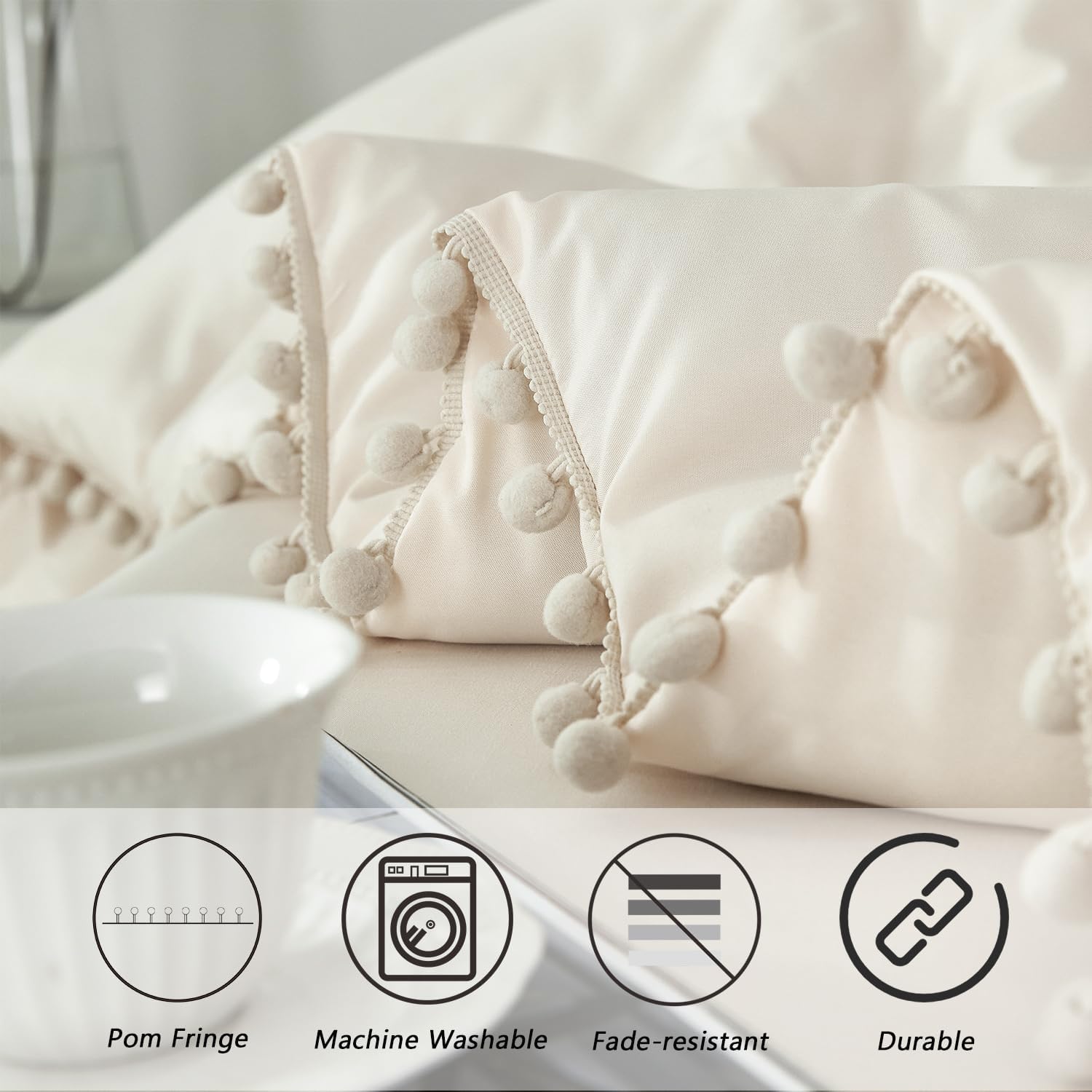 PERFEMET Beige Cream Comforter Set Twin Size 5 Pieces