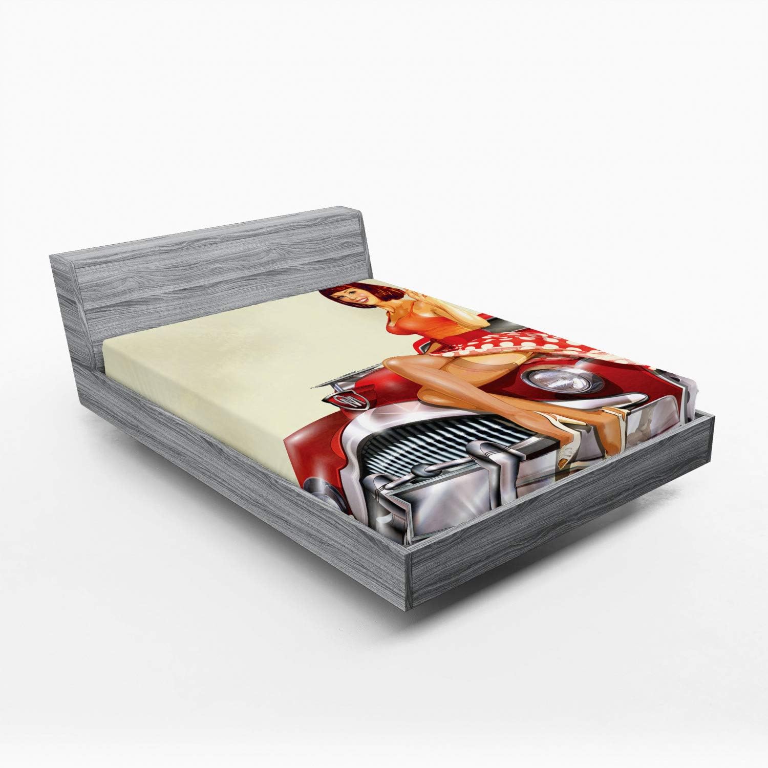 Ambesonne Pin Up Girl Fitted Sheet - Multicolor 1