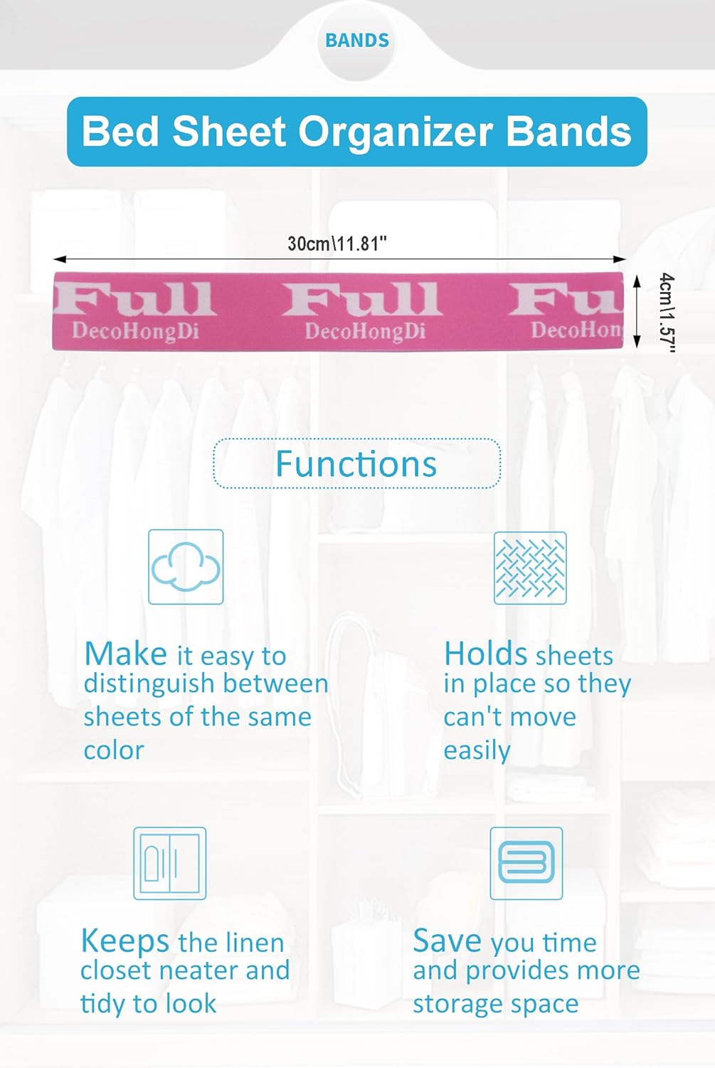6 Pcs Elastic Bed Sheet Organizer with Labels Pink