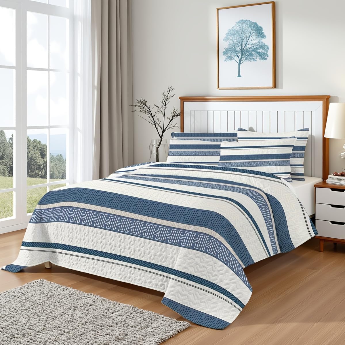 SANOCAY Boho Stripe Reversible Quilt Set 3-Piece