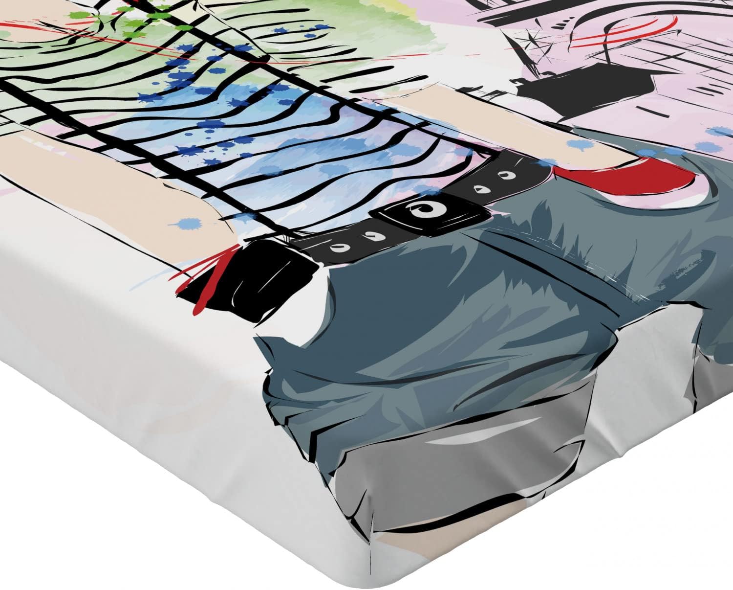 Ambesonne Eiffel Tower Fitted Sheet Set Multicolor