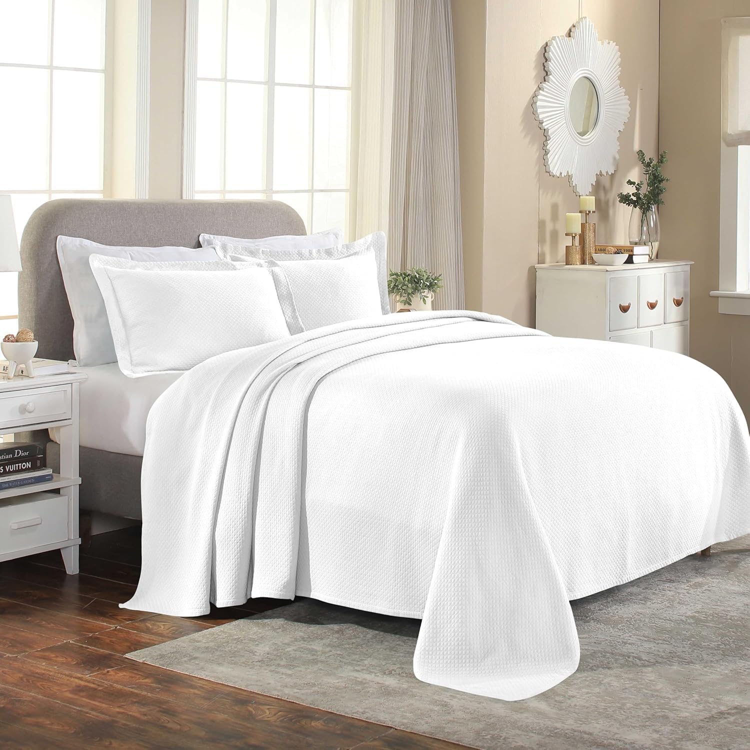 Superior Solitaire Cotton 2 Piece Bedspread Set Twin White