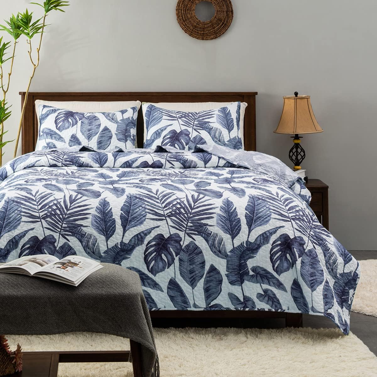 HORIMOTE HOME Tropical Plants Quilt Set King Size 3 Piece
