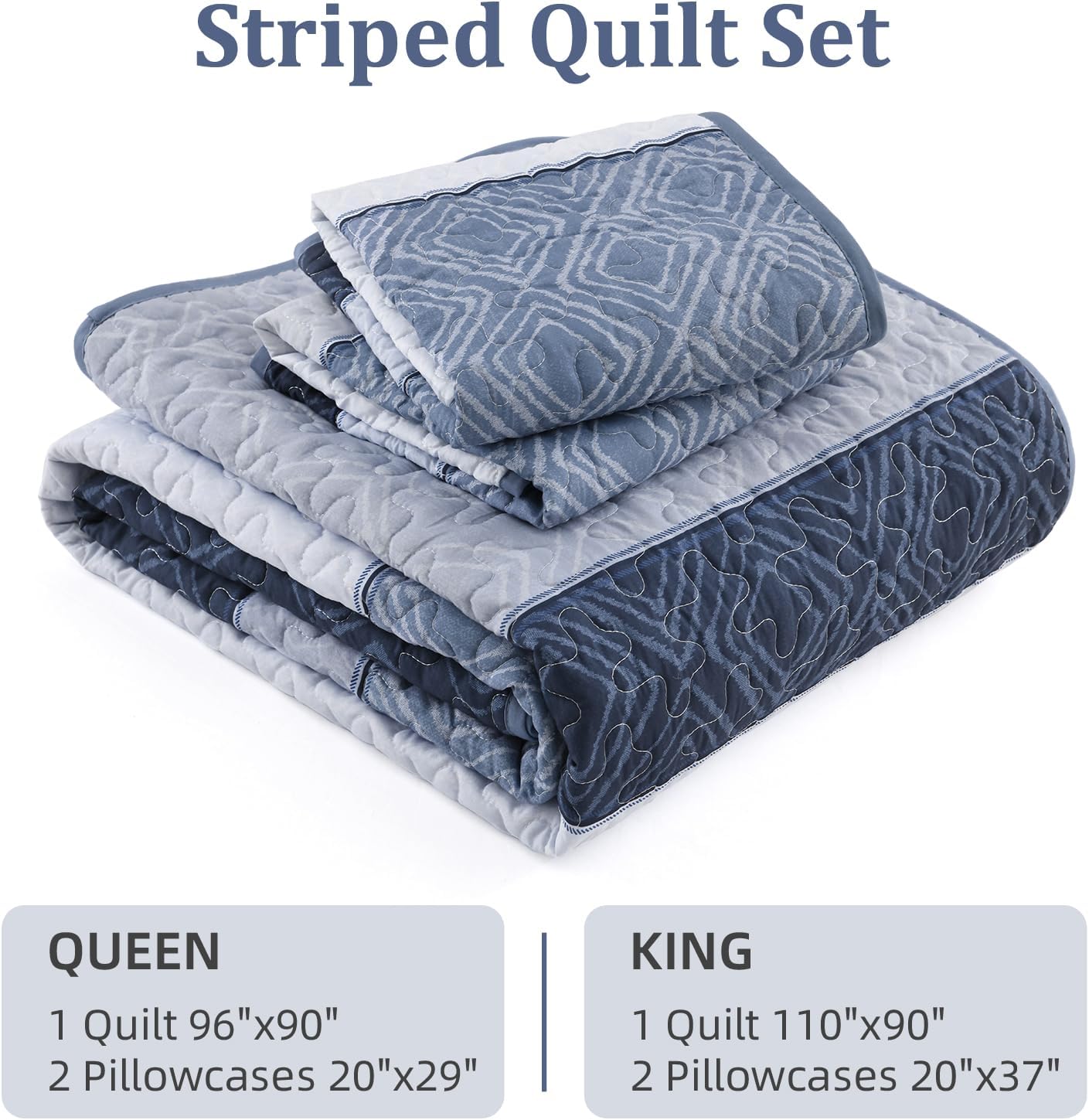 Cottolester King Size Quilt Set 3 Pieces Striped Plaid 1