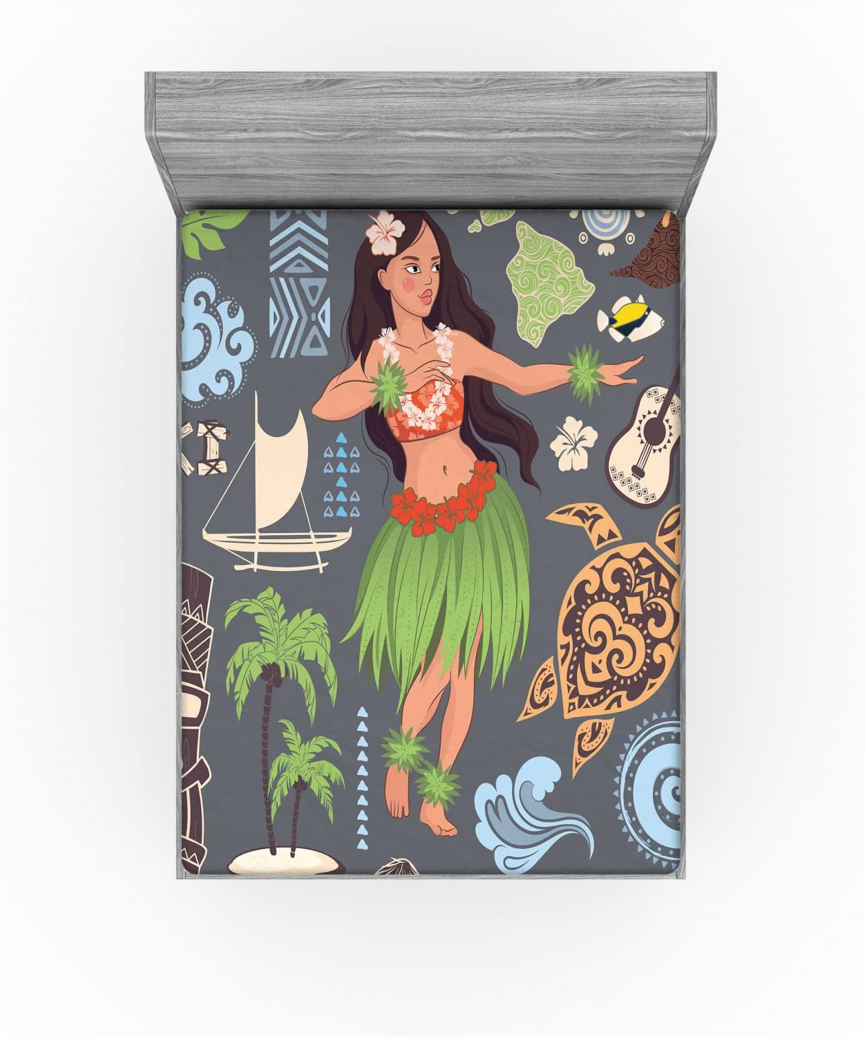 Ambesonne Hula Girl Fitted Sheet Multicolor 1
