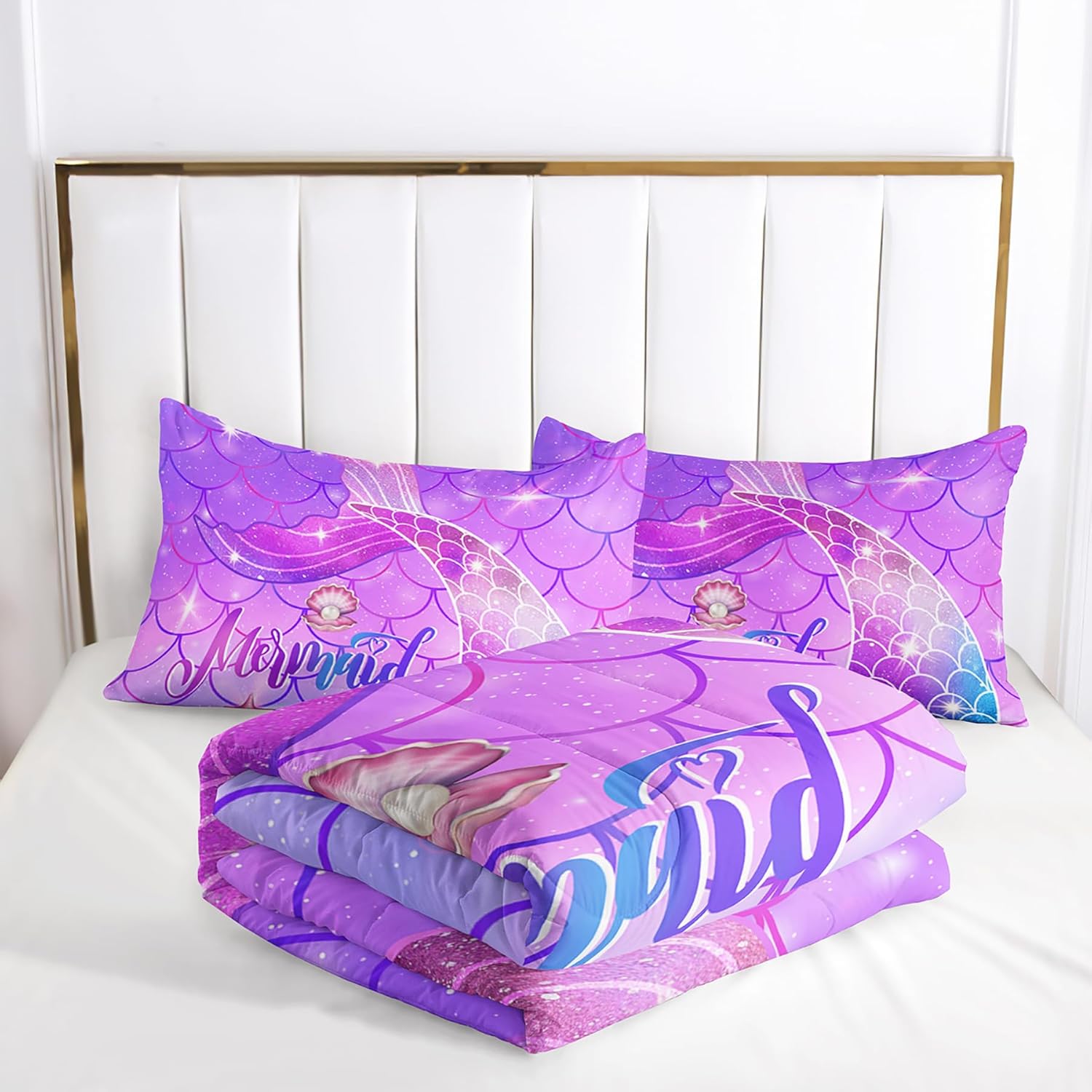 Mermaid Comforter Set Twin Rainbow Scales Purple Dream Bedding