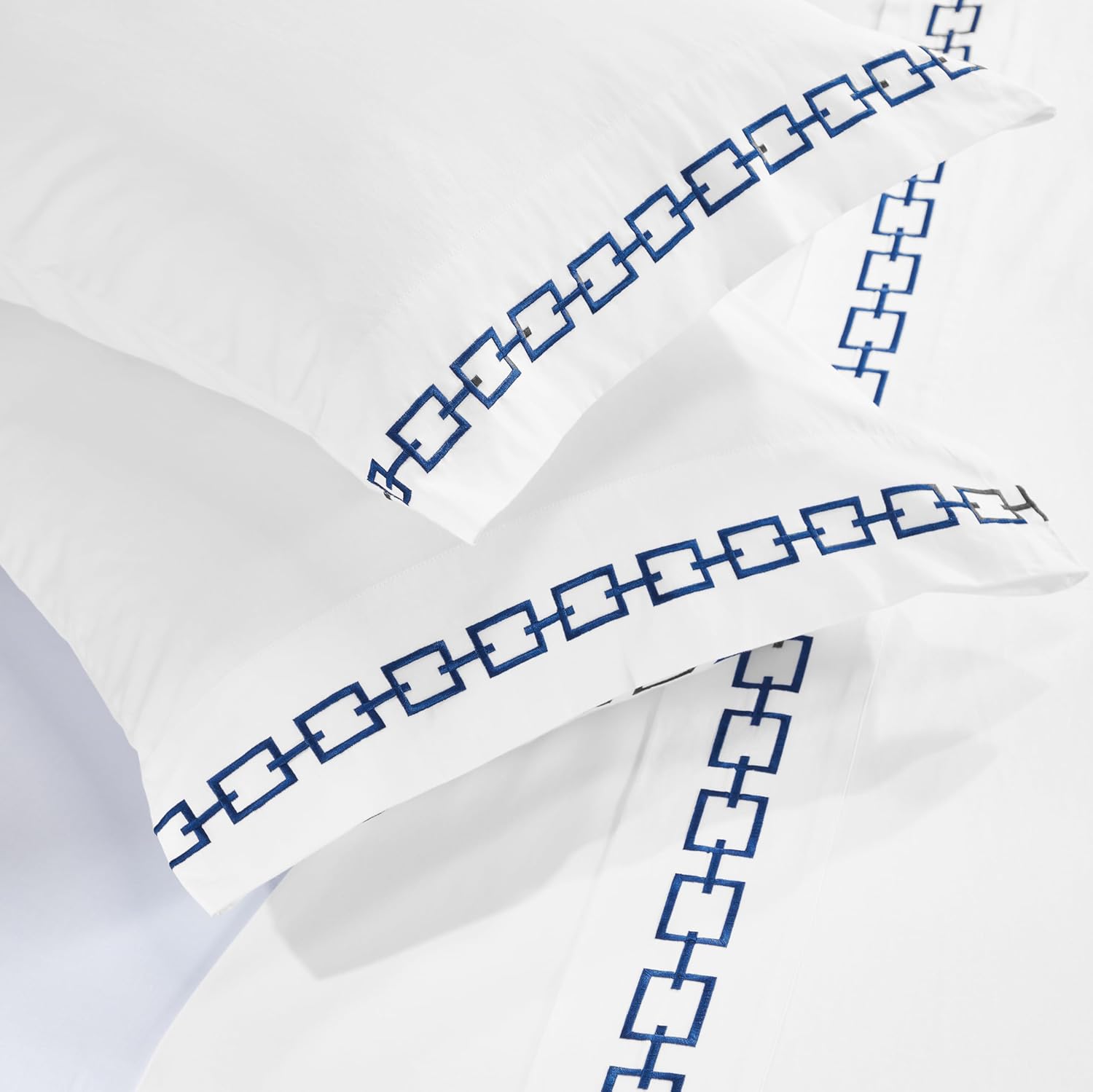 Superior Embroidered Cotton Sheet Set California King WhiteNavy Blue