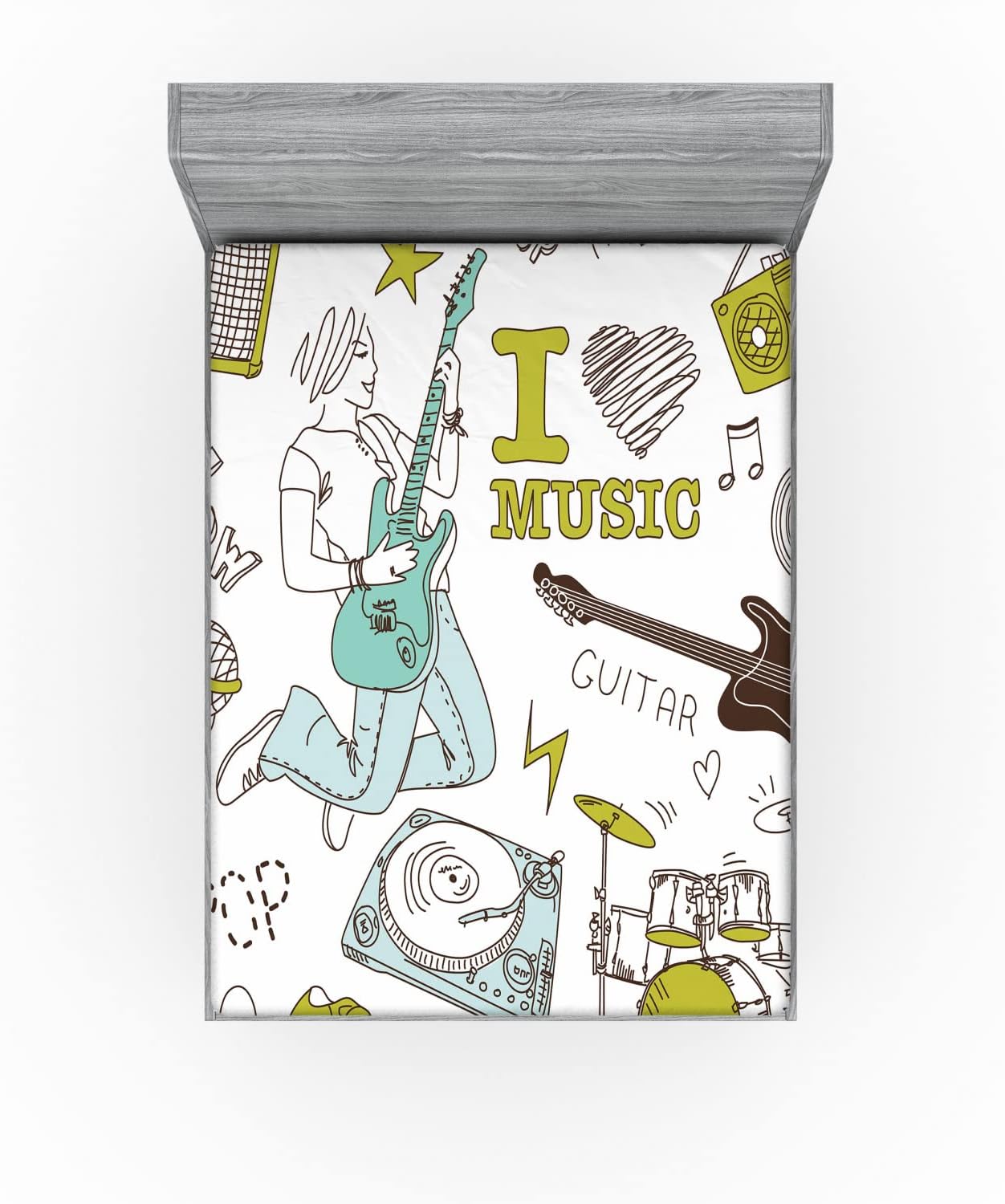 Ambesonne Popstar Party Fitted Sheet with Musician Girl Pattern