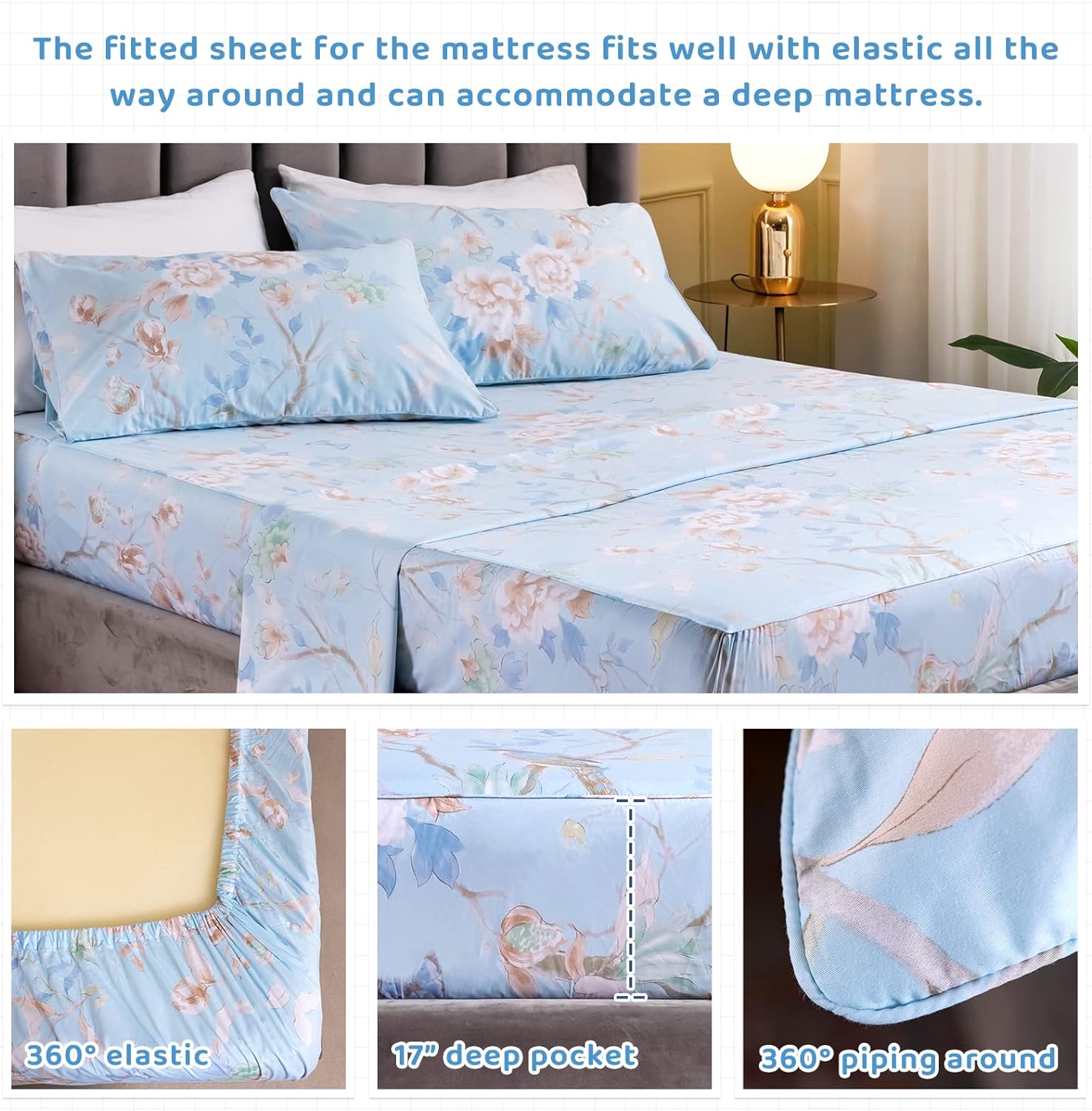 QSH Cal King 100 Cotton Floral Sheet Set