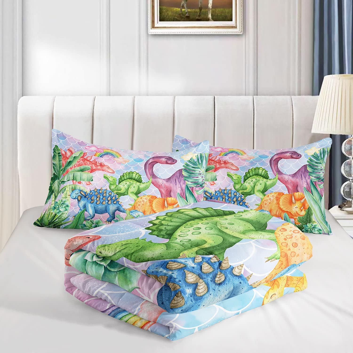 Dinosaur Rainbow Comforter Set for Kids 1
