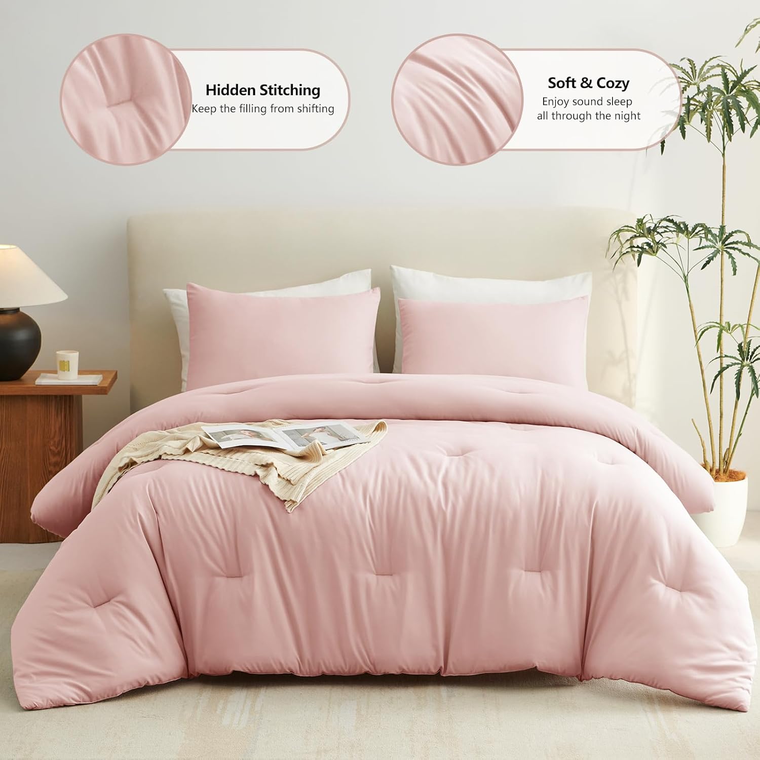 CozyLux Blush Pink Comforter Set for Girls 3 Pieces 1