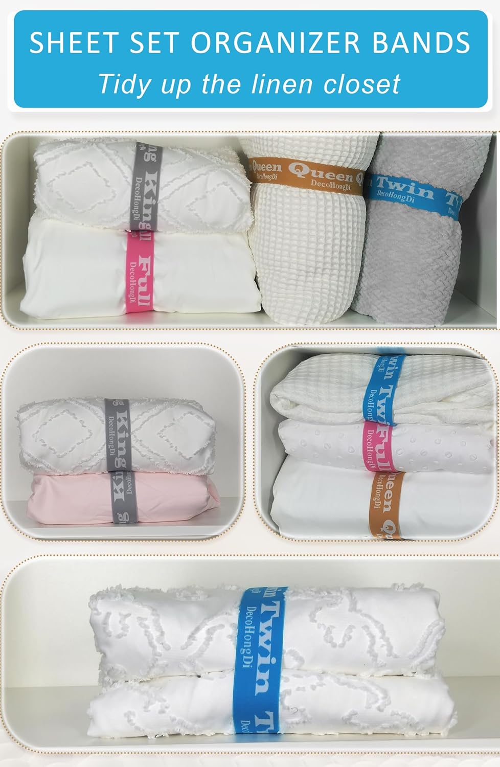 6 Pcs Sheet Label Bands for Sheets and Bedding