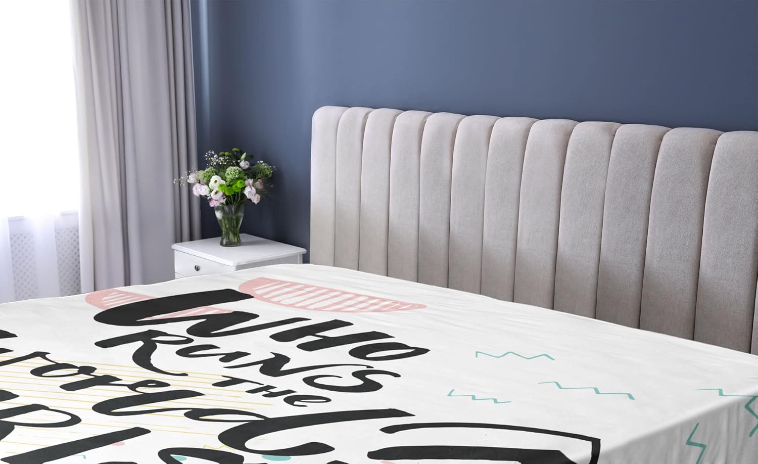 Ambesonne Feminist Fitted Sheet with Doodle Zigzag Lines