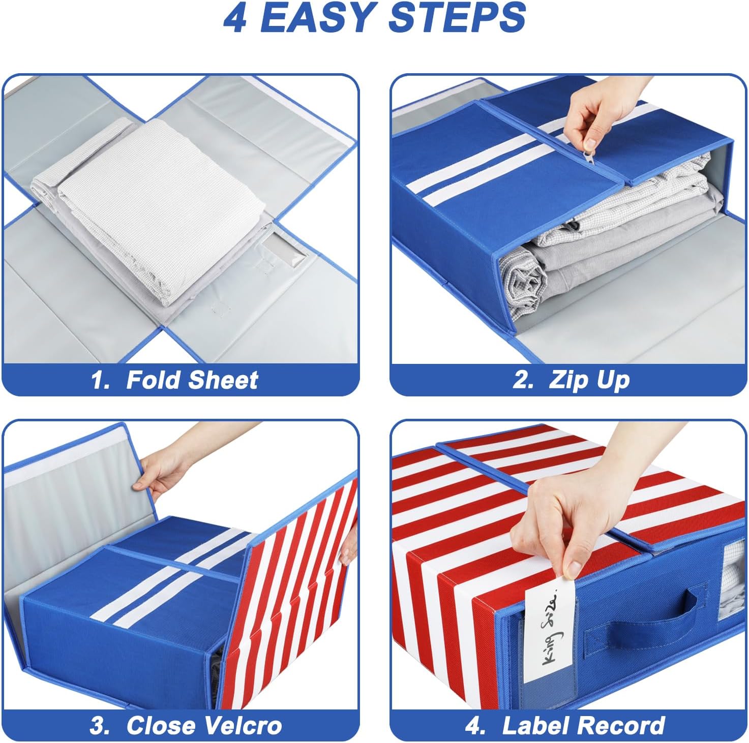 CosyBreeze 4 Pack Bed Sheet Organizer with Zipper and Label Cards