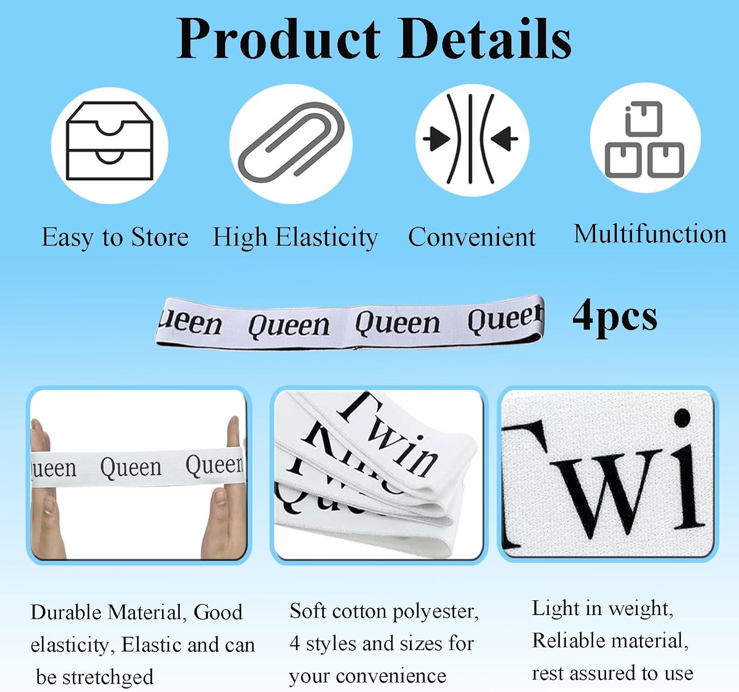 Tekalobr 4pcs Sheet Organizer Bands for Queen Bedding