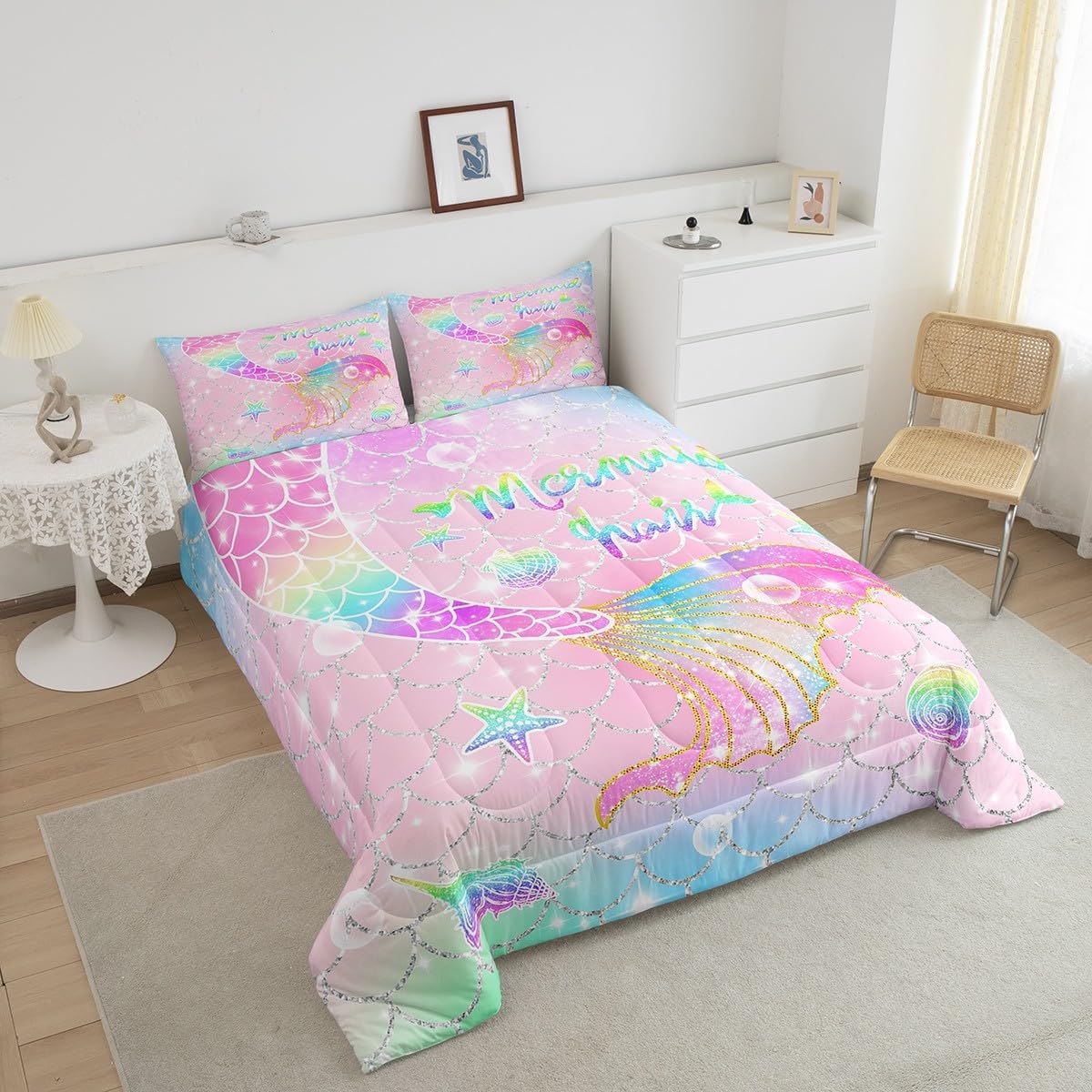 Feelyou Mermaid Comforter Set Twin Size for Kids Girls