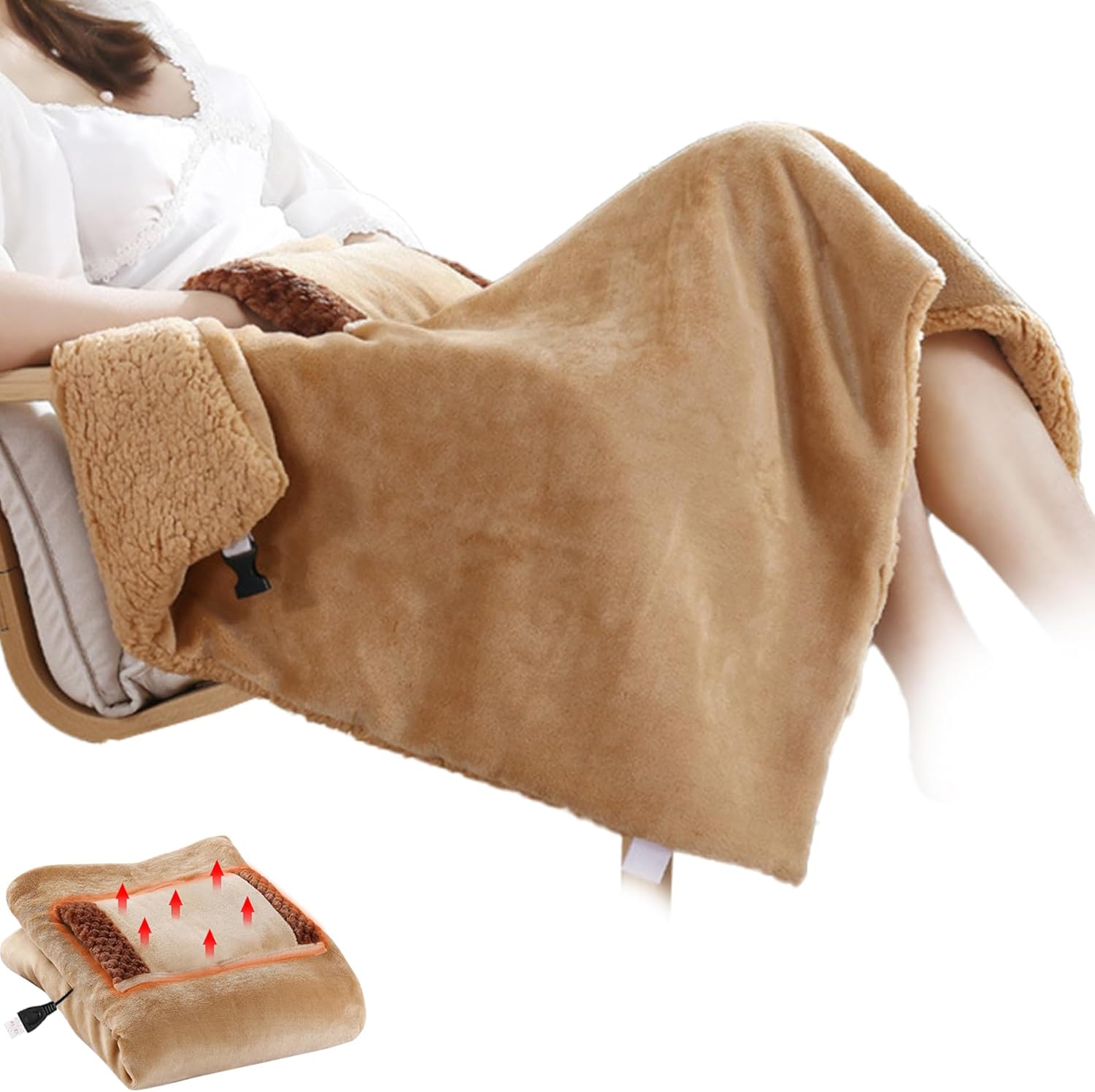 USB Heated Blanket 24x31 Inch for Sofa Chair Travel with Large Pocket