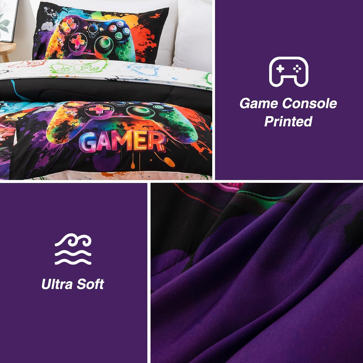 A Nice Night Boys Twin Size Game Console Comforter Set