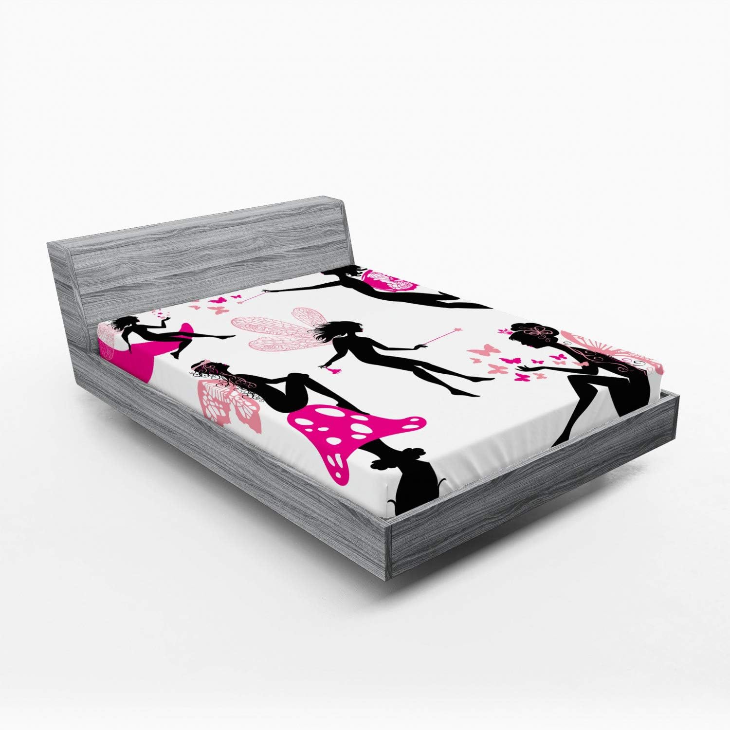 Ambesonne Tale Fitted Sheet Hot Pink Rose Black 1