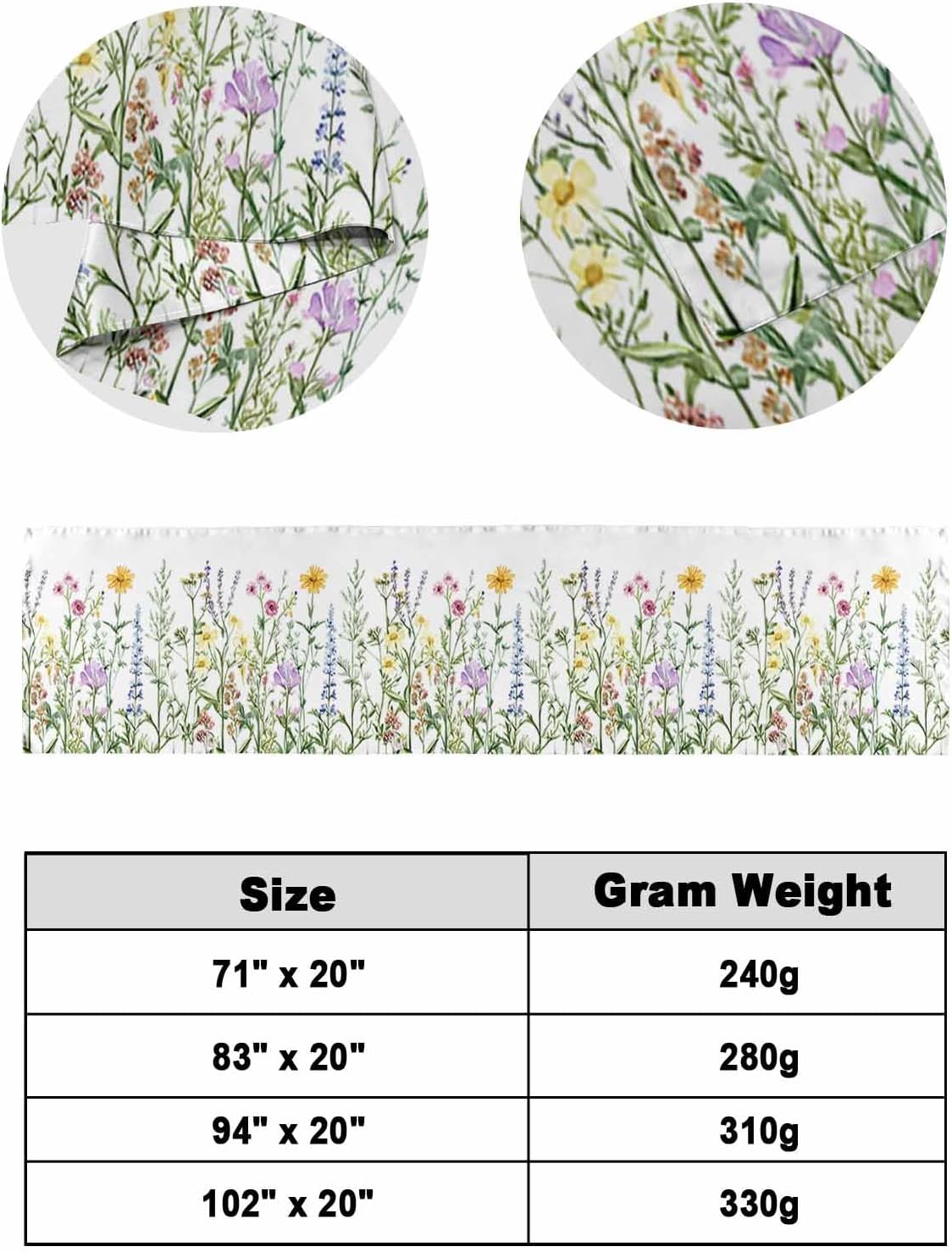 Yukro Bed Runner Scarf Spring Wildflower Green Leaf Design