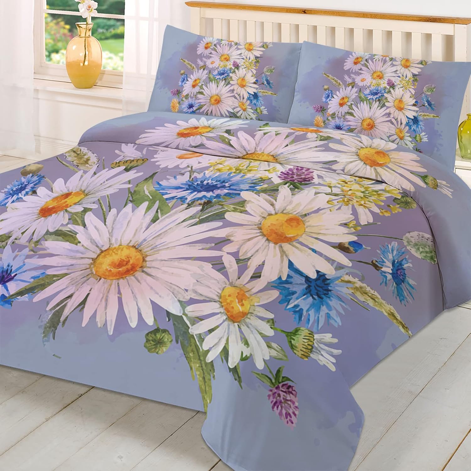 OComster California King Duvet Cover Set with Daisy Flowers