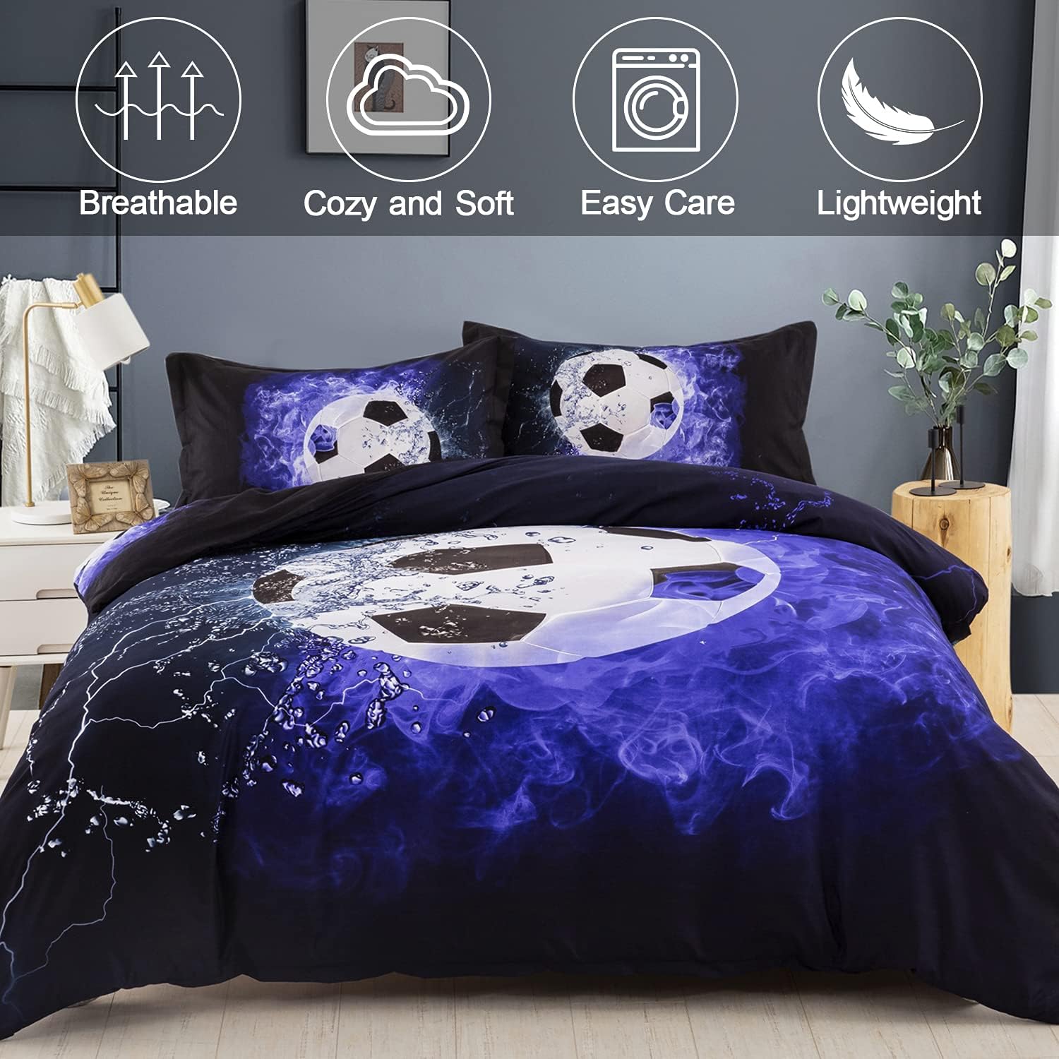 WONGS BEDDING 3D Soccer Duvet Set Twin Size