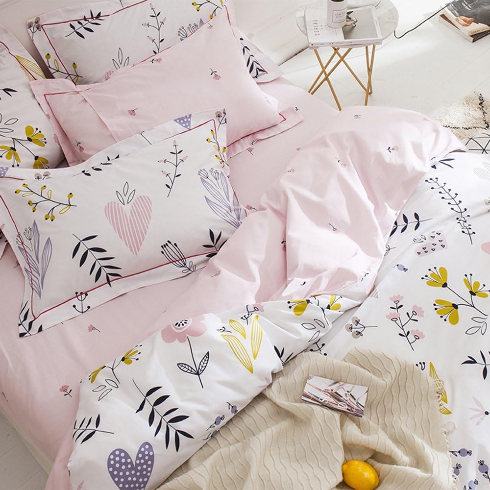 BuLuTu 3 Piece Floral Love Print Duvet Cover Set
