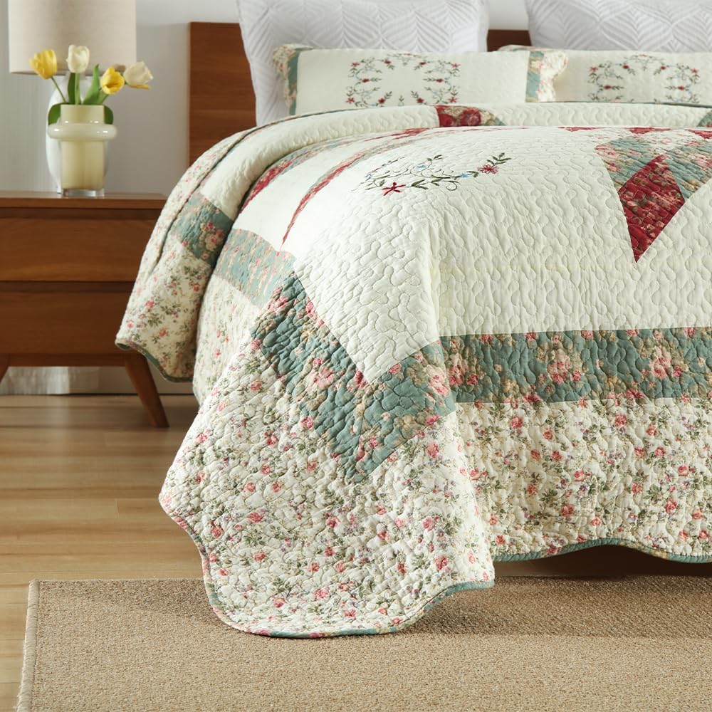 Cotton Bedspread Quilt Set 3 Pieces Reversible King Size