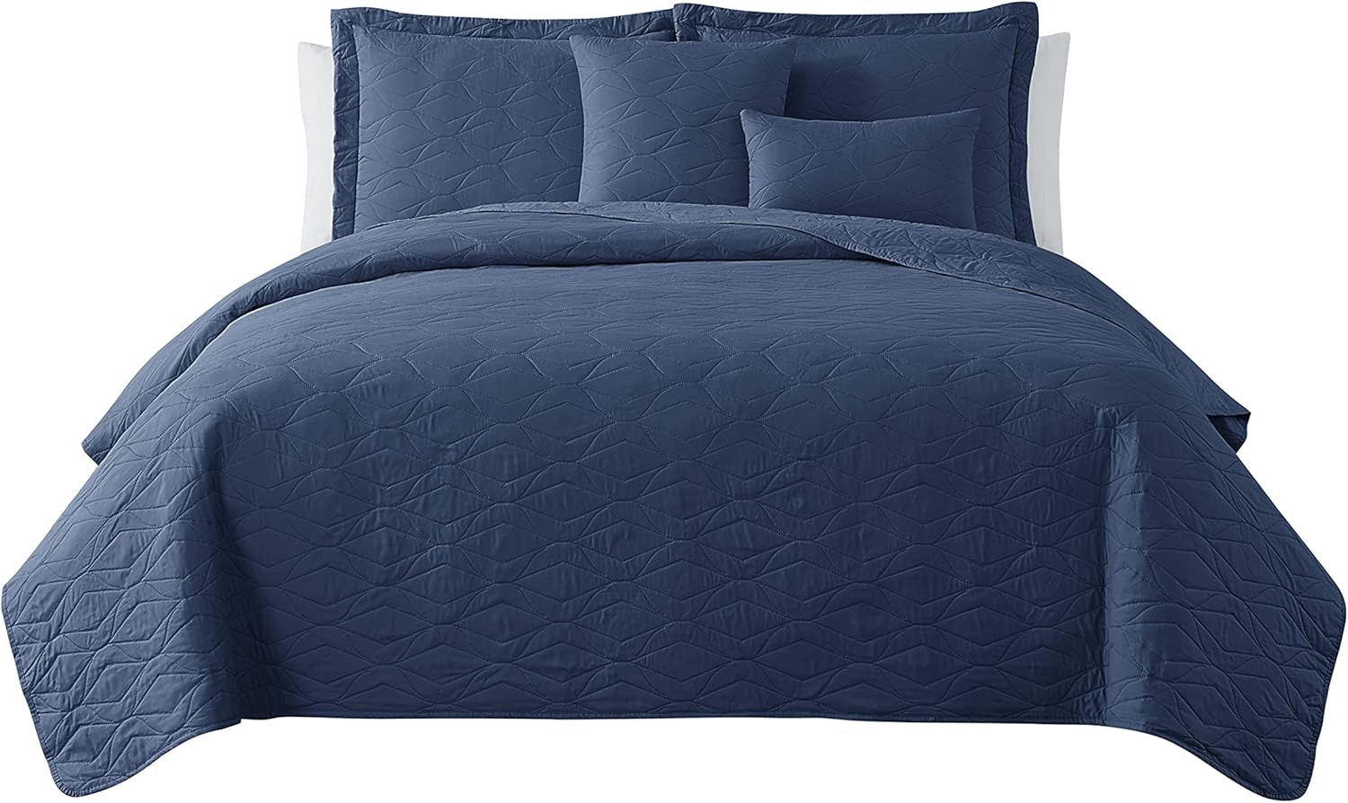 Clara Clark Navy Twin Quilt Set with Pillow Shams