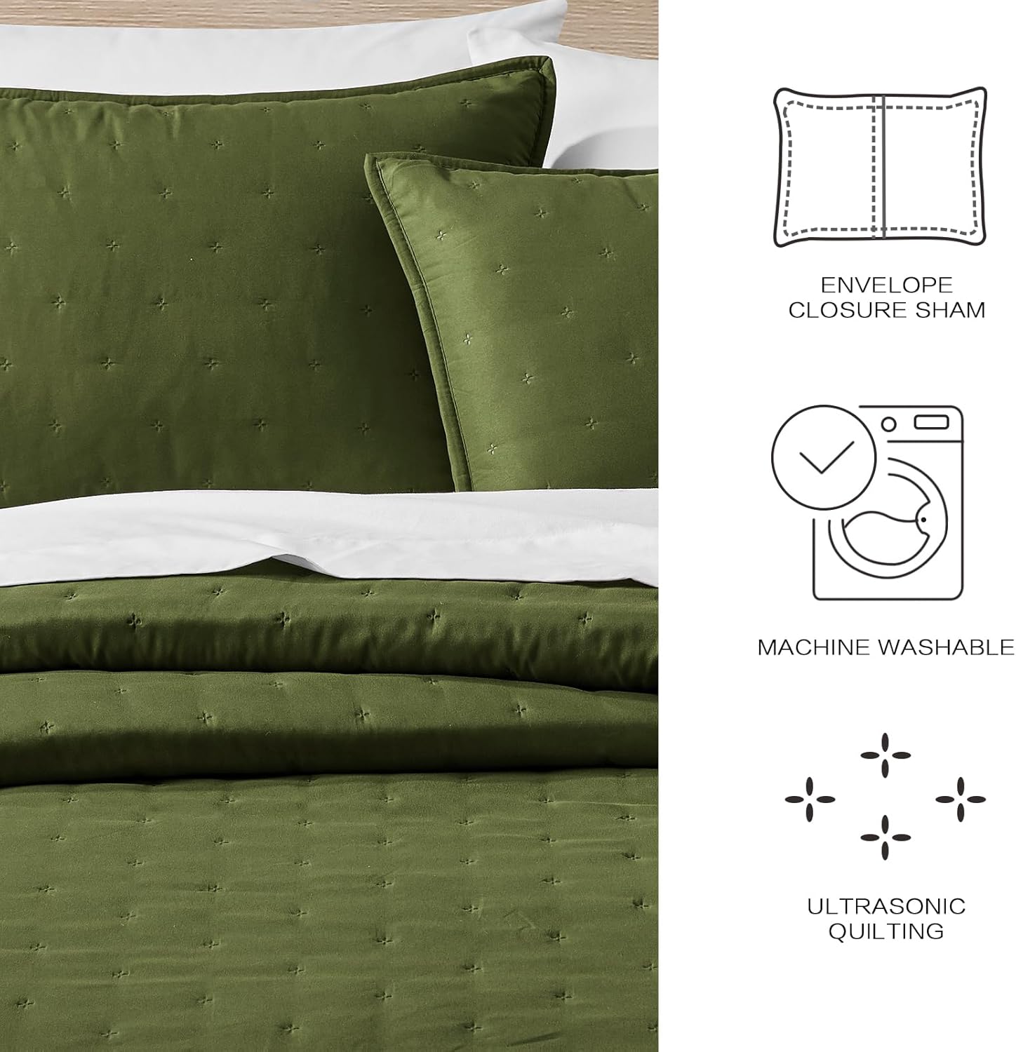 BOURINA Ultrasonic Quilt Set 3-Piece Dark Green